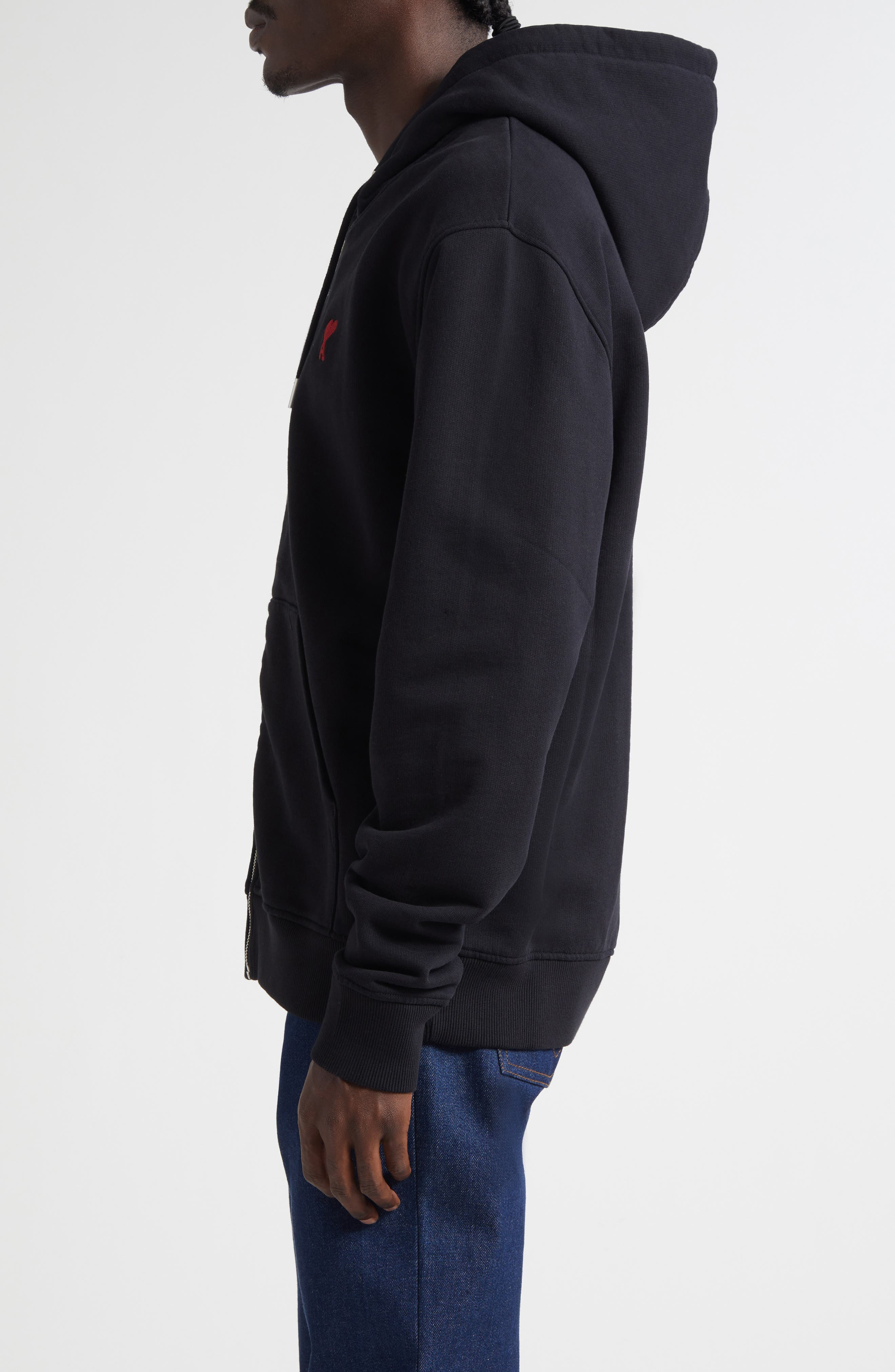 AMI PARIS Ami de Coeur Logo Embroidered Zip Hoodie in 001 Noir at Nordstrom - 3