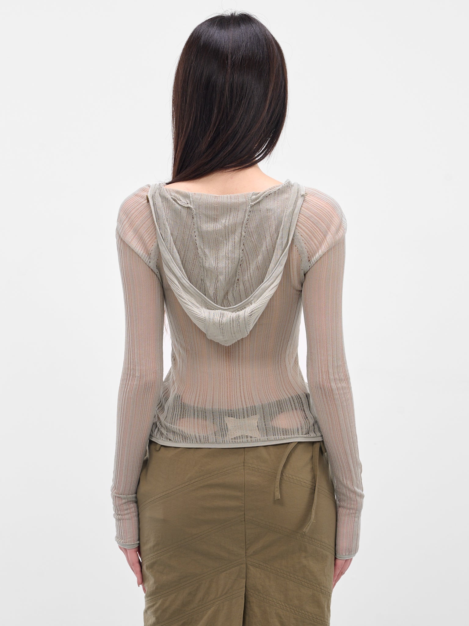 Grey Sheer Knit Hood Cardigan - 3