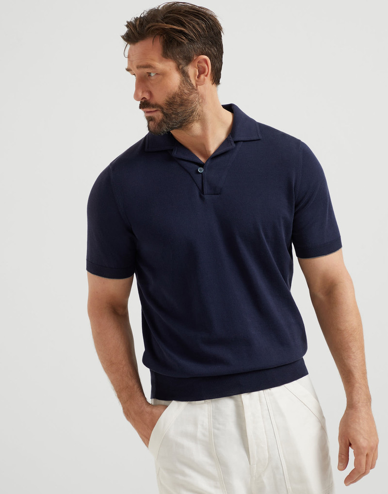 Cotton lightweight knit polo with camp collar 1