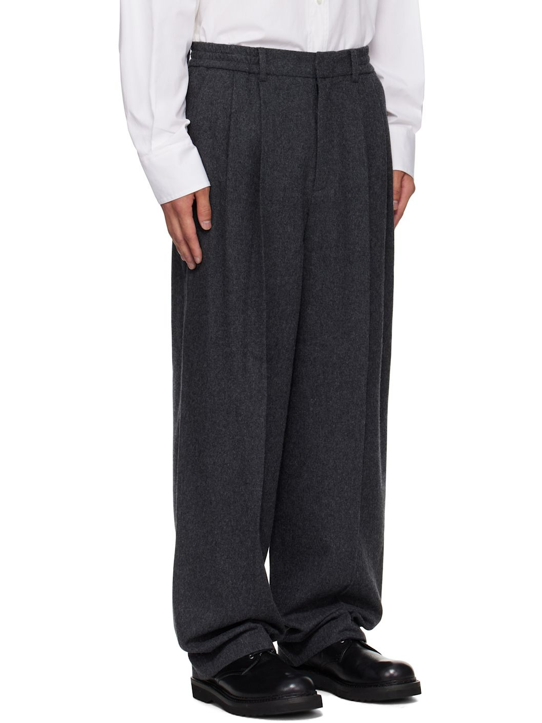 Gray Two Tuck Wool Trousers - 2