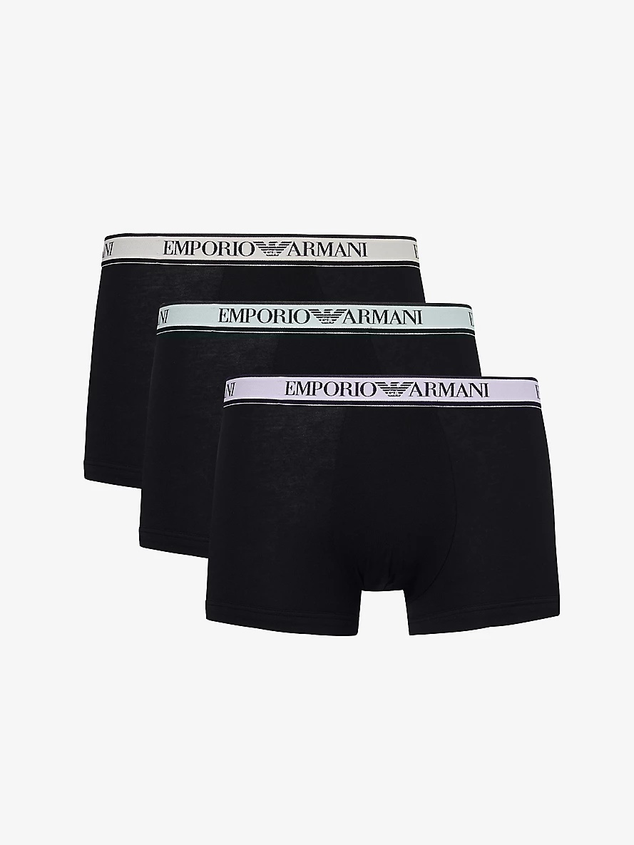 Branded-waistband pack of three stretch-cotton trunks - 1