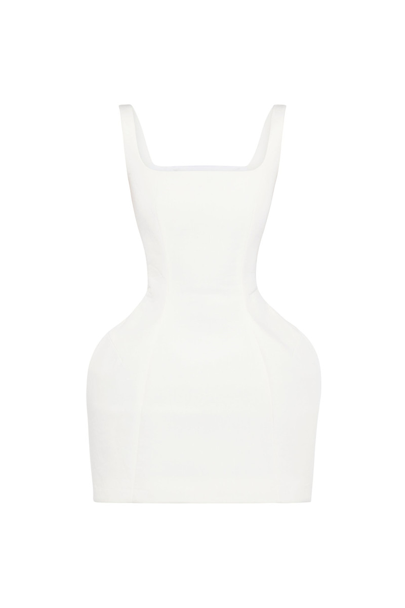 OPENED NECKLINE SCULPTED SWAN DRESS WHITE 2