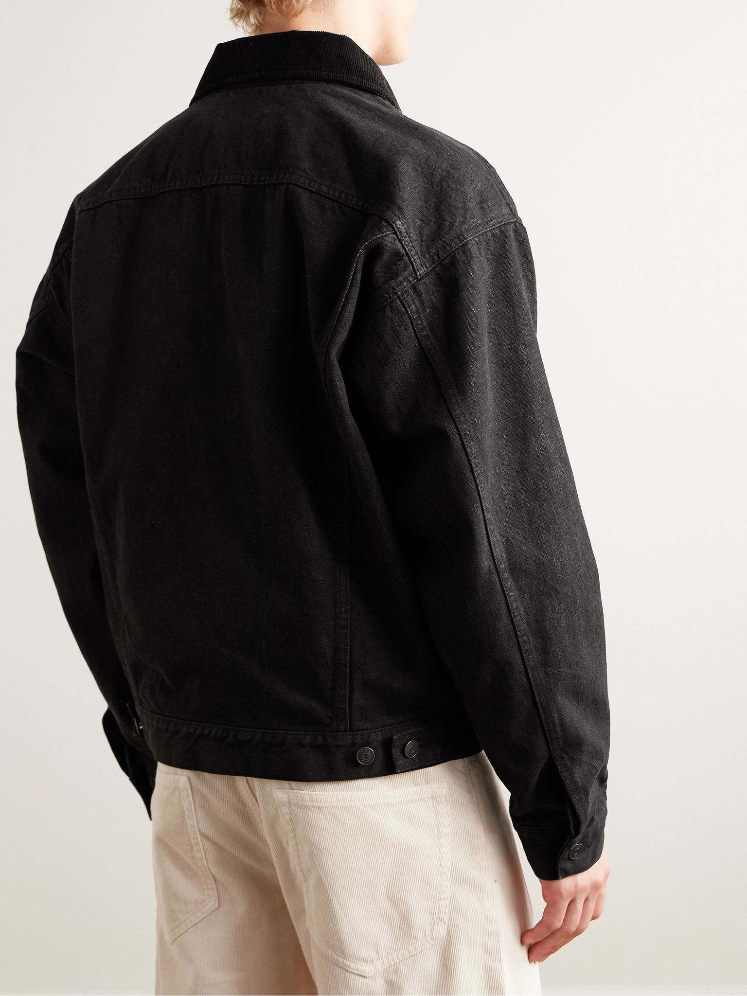 Joret Corduroy-Trimmed Denim Jacket Black - 3