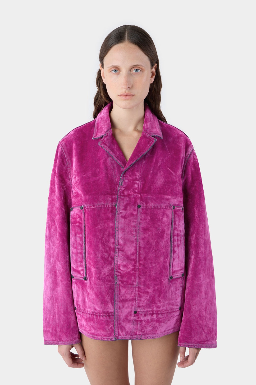 UTILITY BLAZER / flocked denim / fuchsia - 3