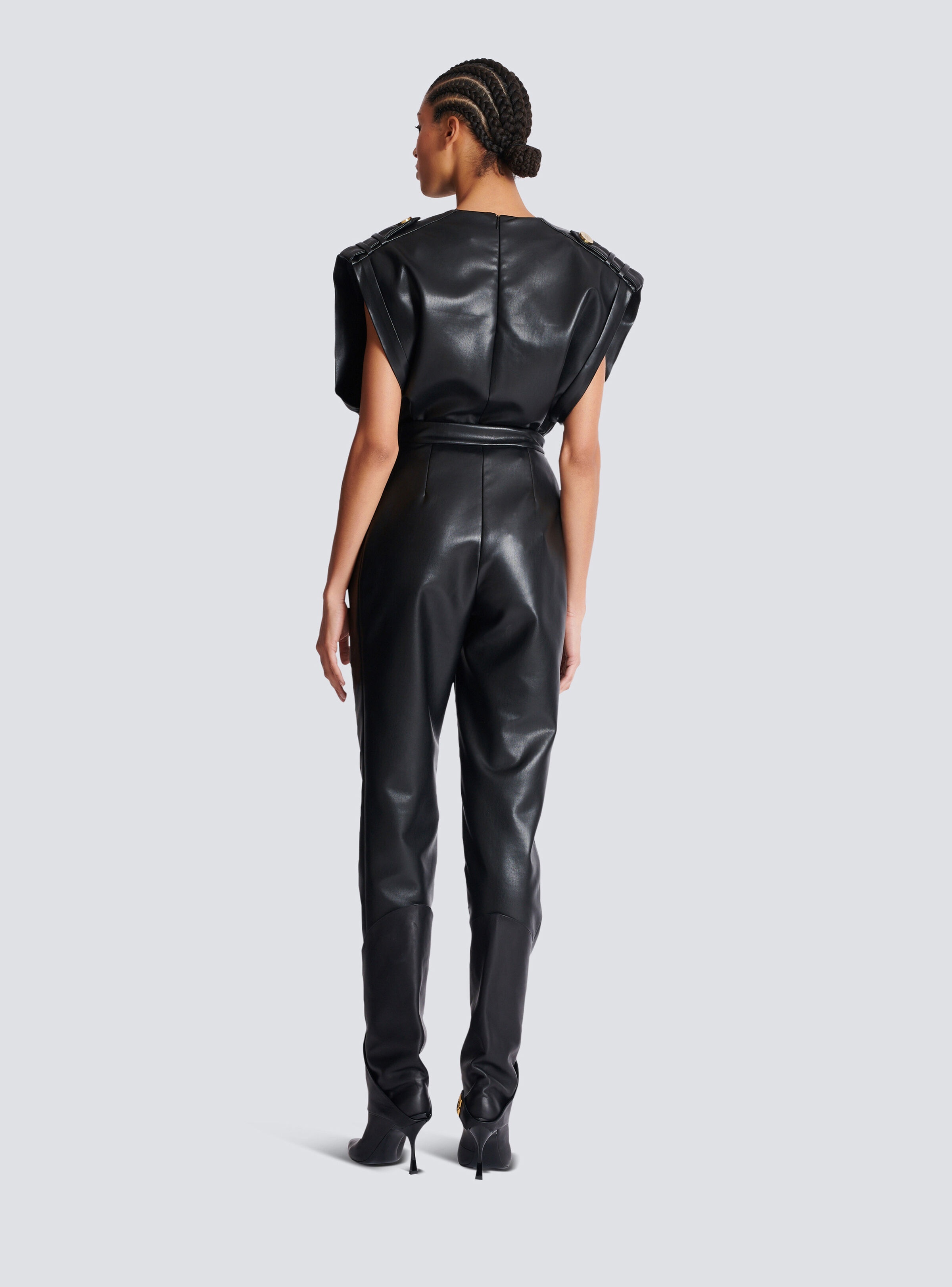 High-waisted faux leather trousers - 4