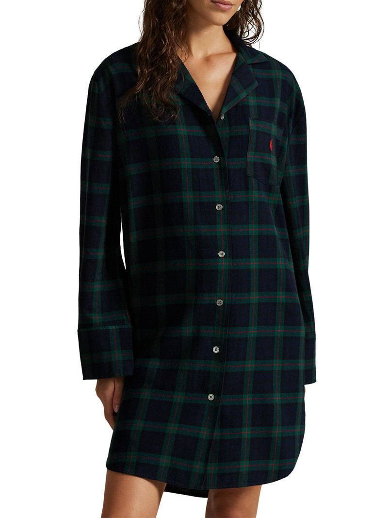 Women's Cozy Flannel Plaid Cotton Mini Shirtdress - Black Watch 1