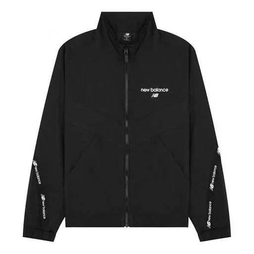 New Balance Logo Full-Zip Woven Jacket 'Black White' AMJ22350-BK - 1