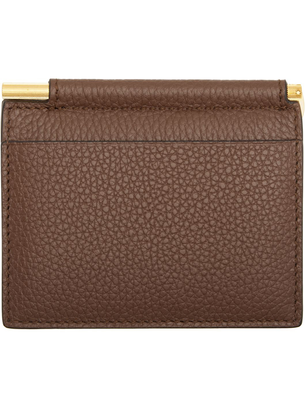 Brown Soft Grain Leather Bifold Money Clip Card Holder - 2