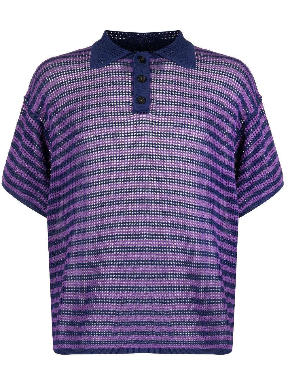 striped open-knit polo shirt - 1