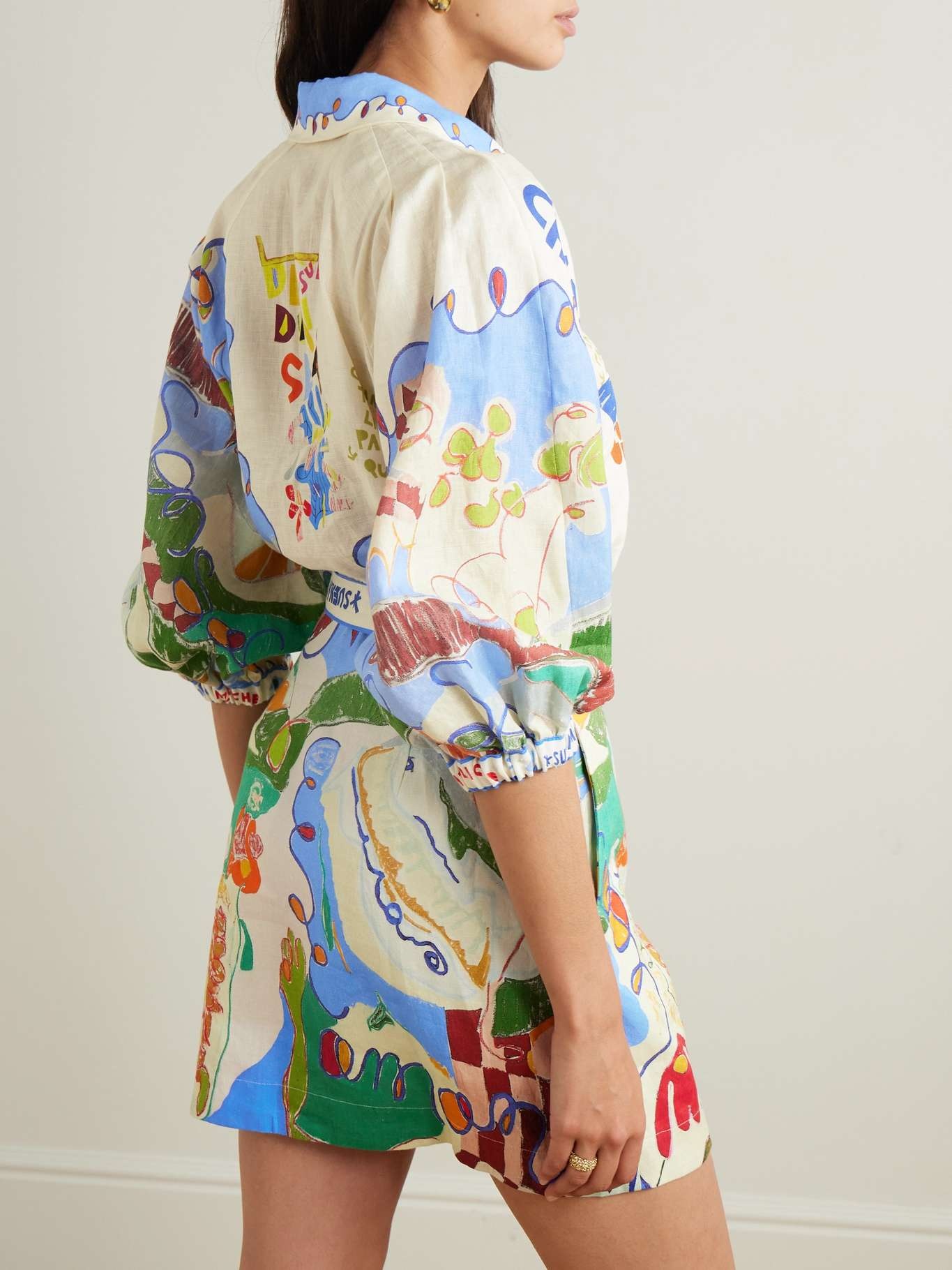 + Nadia Hernandez belted printed linen shirt dress Cream - 3