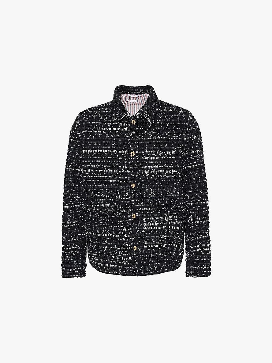 Utility-pocket regular-fit tweed woven jacket - 1