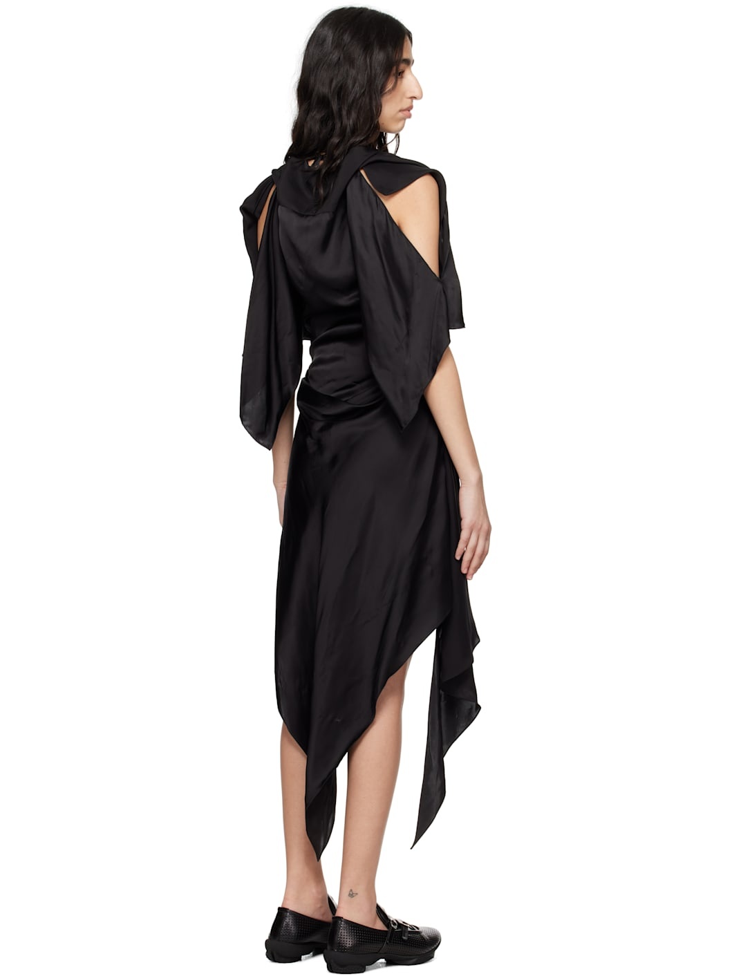 Black Fornax Draped Midi Dress - 3