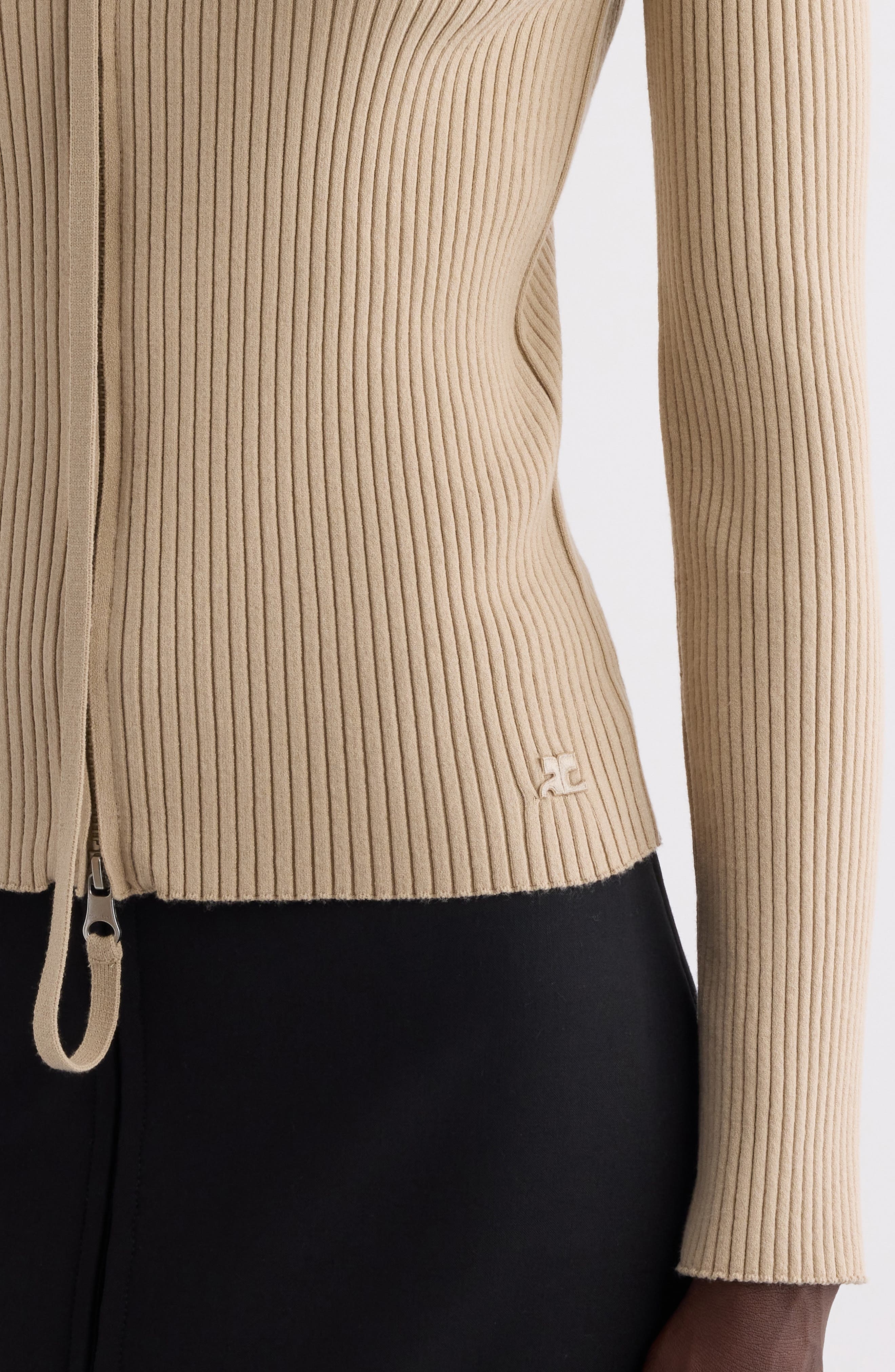 Courrèges Rib Double Zip Cardigan in Dark Sand at Nordstrom - 5