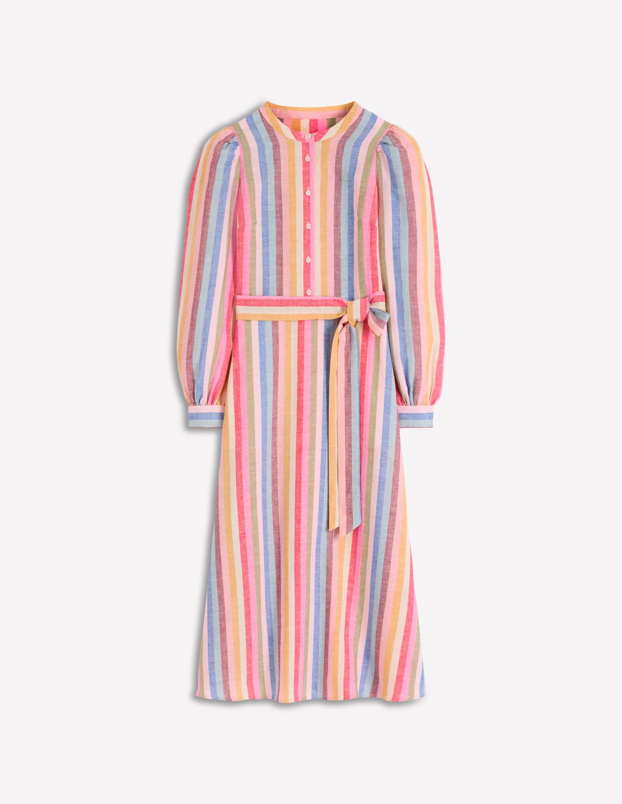 Ava Linen Blend Midi Dress-Pink, Green, Purple Multi - 1