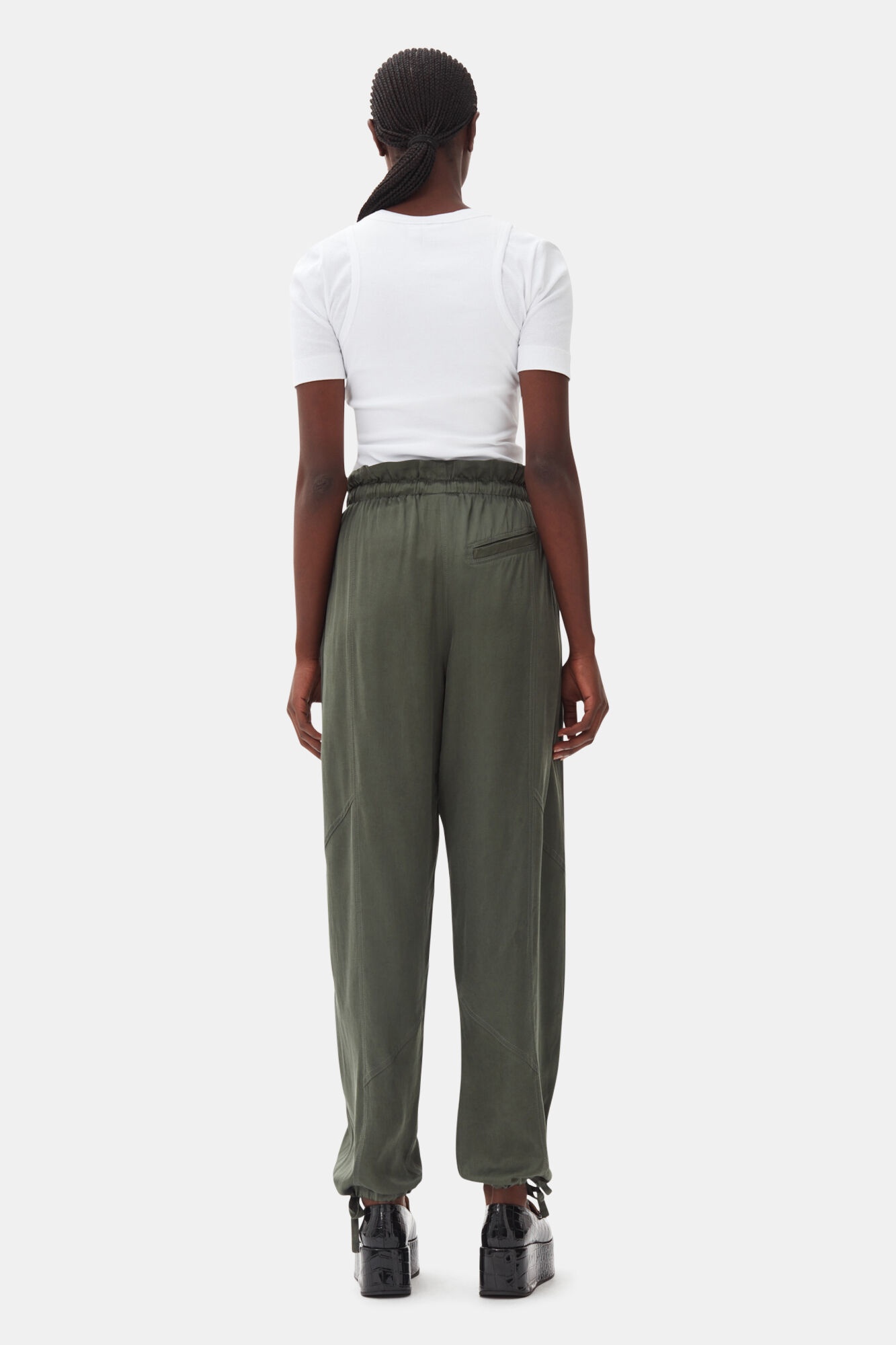 GREEN WASHED SATIN PANTS - 4