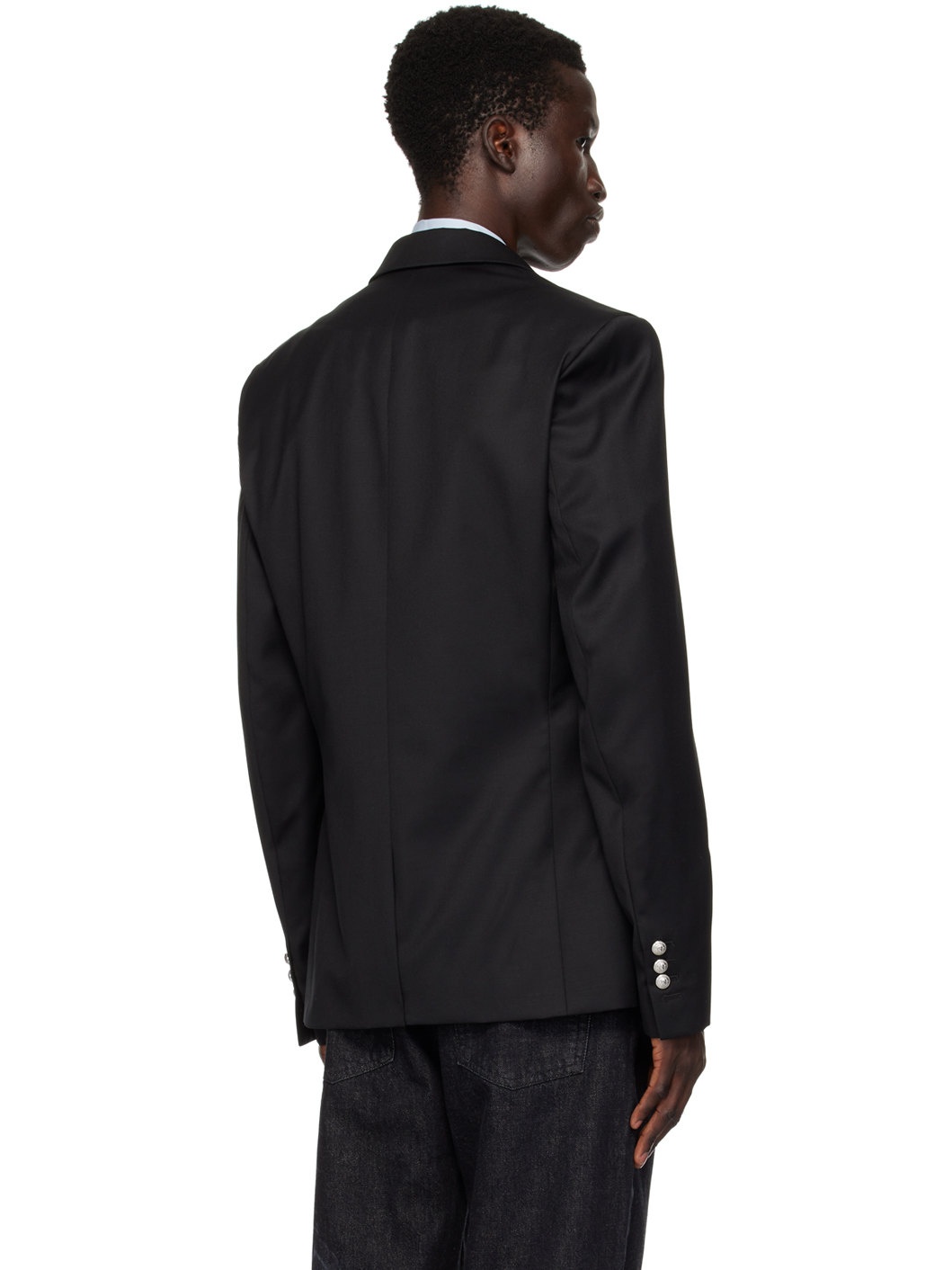 Black Peaked Lapel Blazer - 3