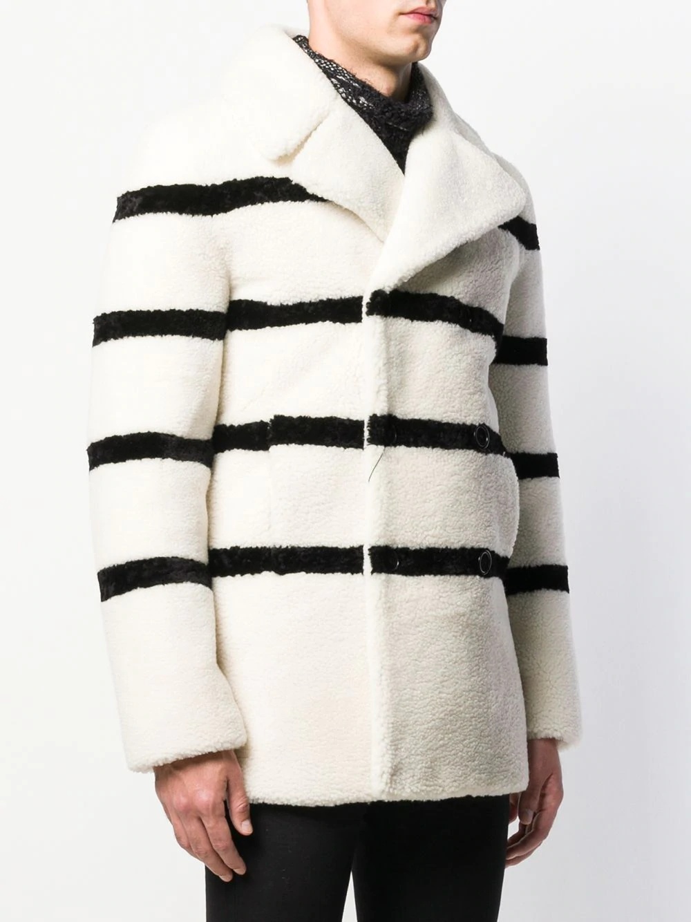 striped shearling coat - 3