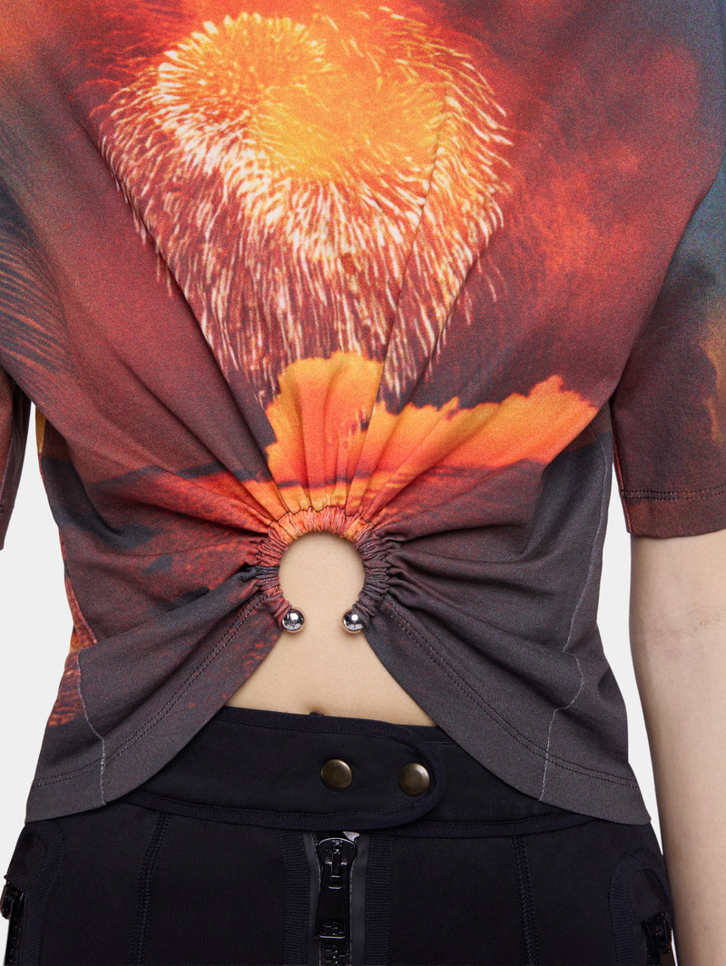 T-SHIRT IN FIREWORK-PRINTED COTTON WITH SIGNATURE PIERCING DETAIL 5