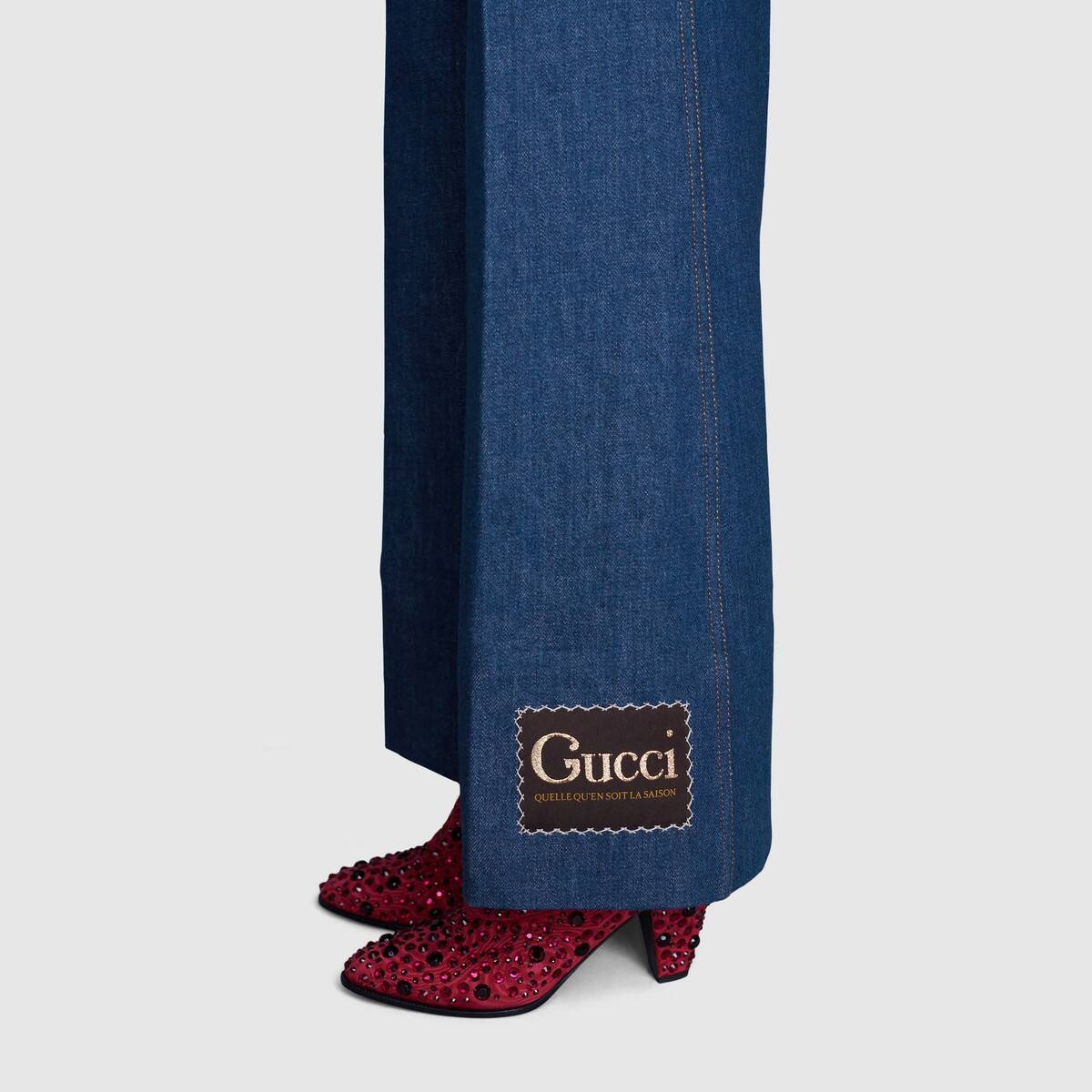 Washed denim flare pant with Gucci label - 5