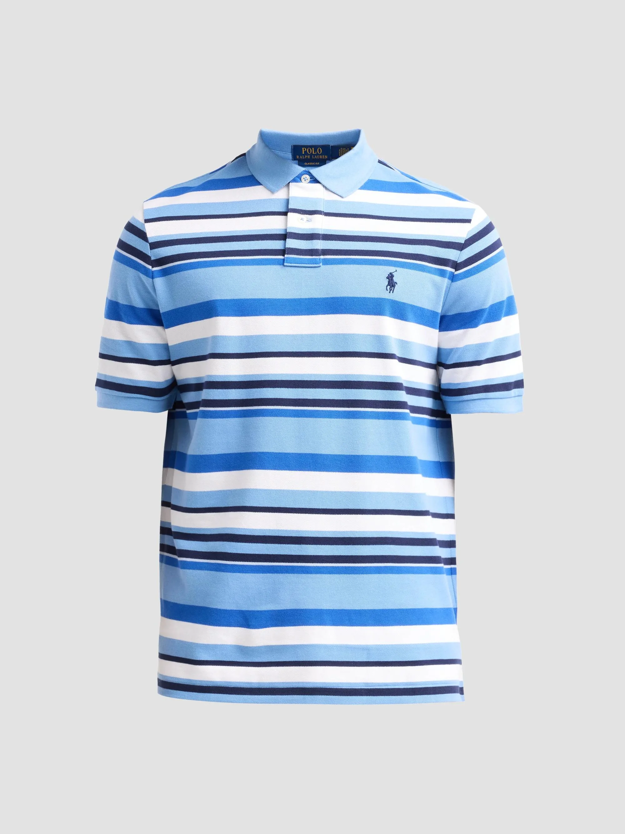 Men's Striped Stretch-Cotton Knit Polo Shirt - Bristol Blue Multi - 1