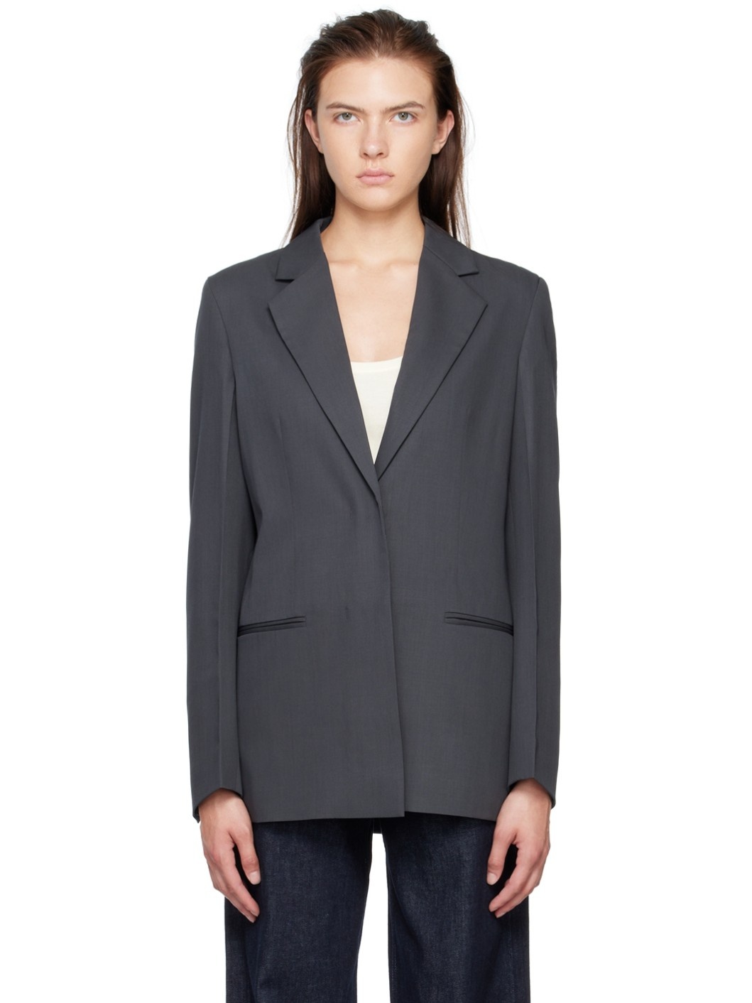 Gray Notched Lapel Blazer - 1