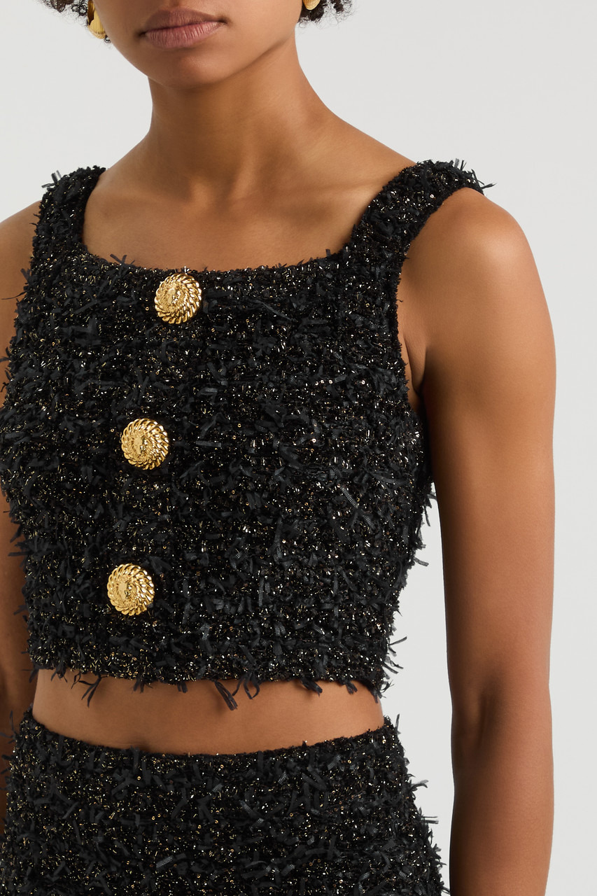 Balmain Frayed Cropped Bouclé Tweed top - 5