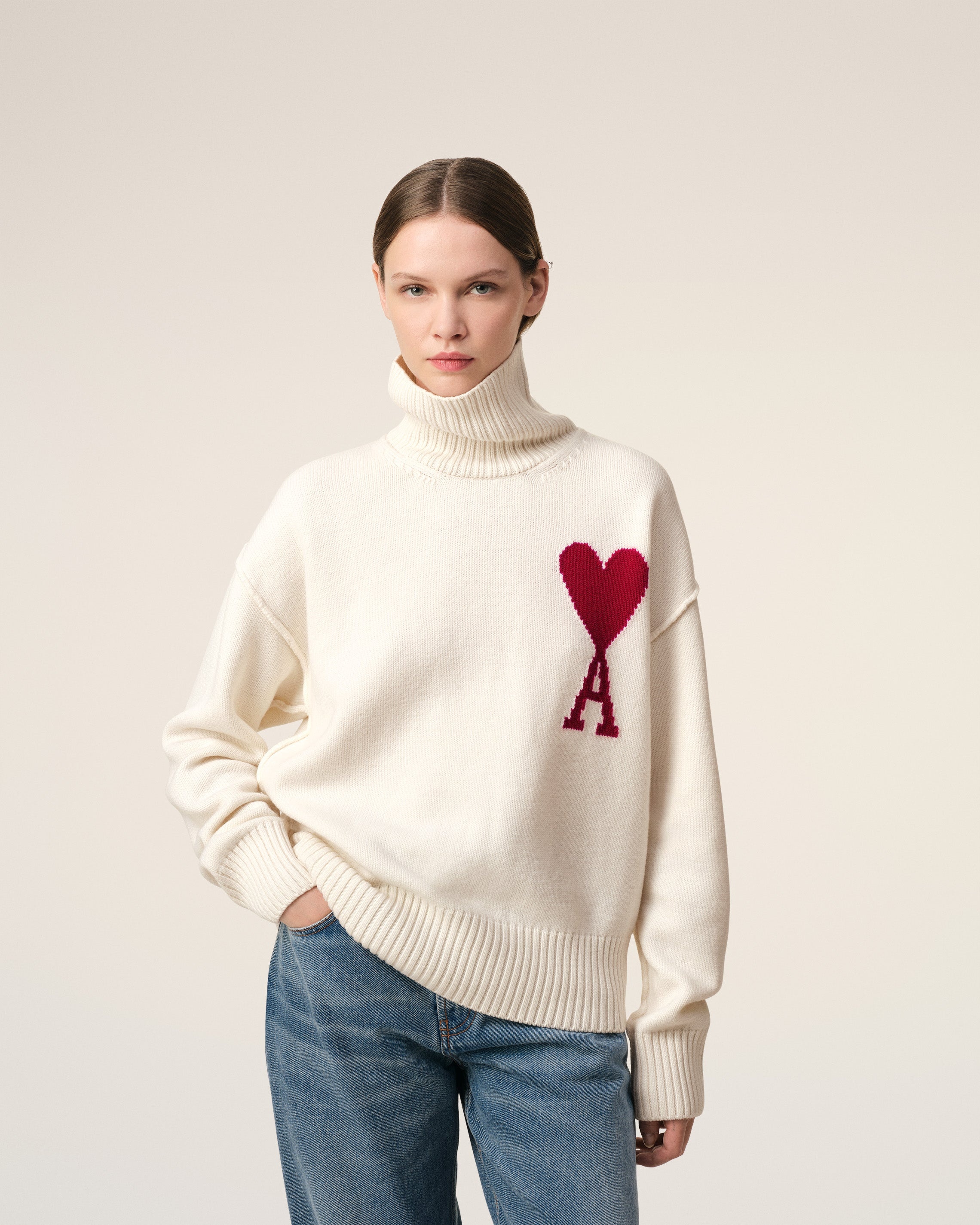 WHITE WOOL AMI DE COEUR SWEATER - 3