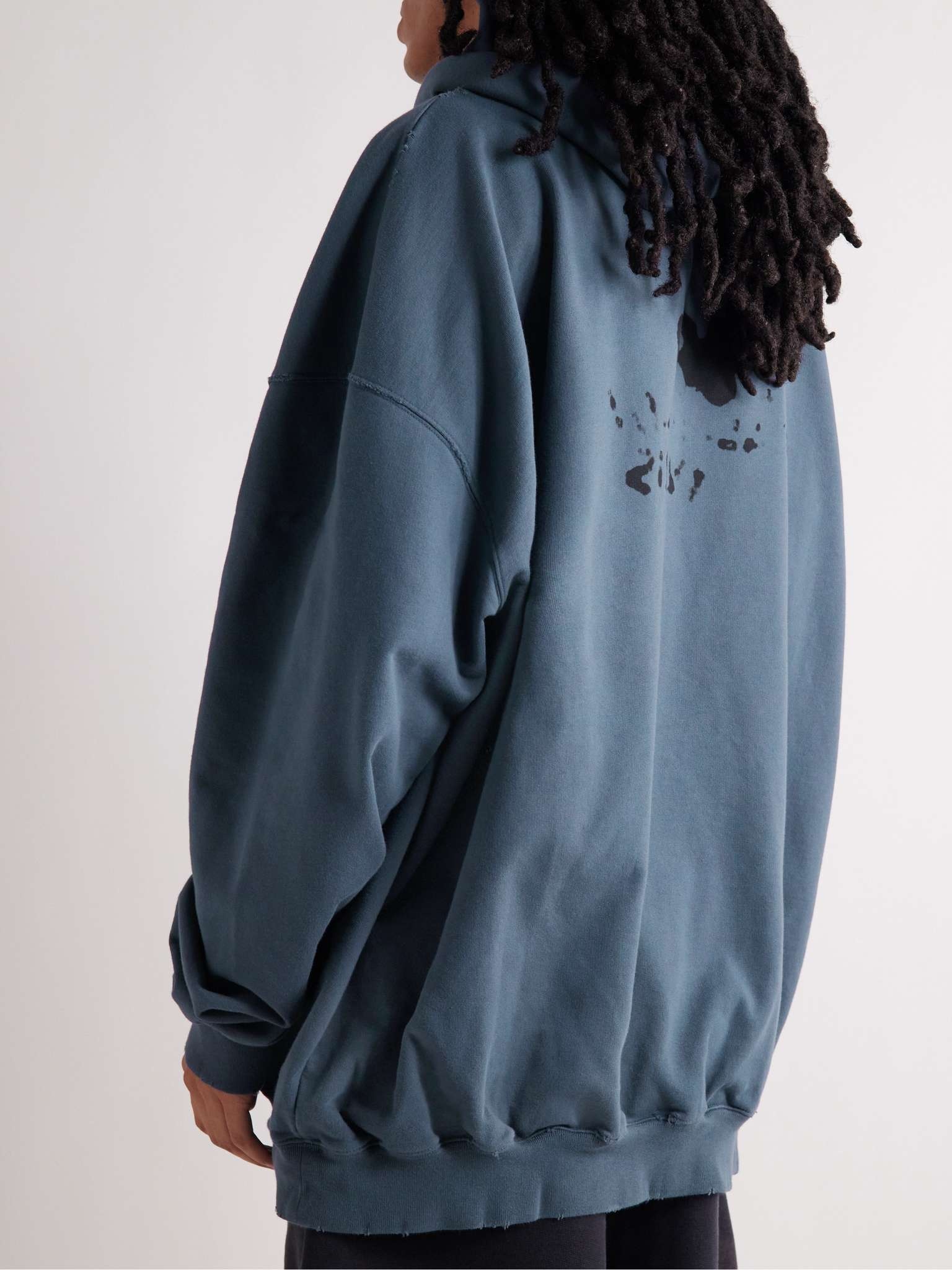 Oversized Distressed Logo-Print Cotton Hoodie - 4