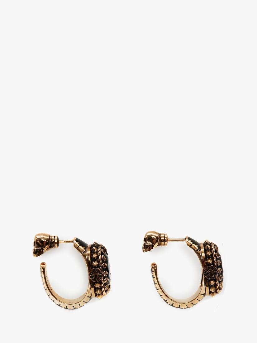 Enamel Jewelled Earrings in Antique Gold - 2