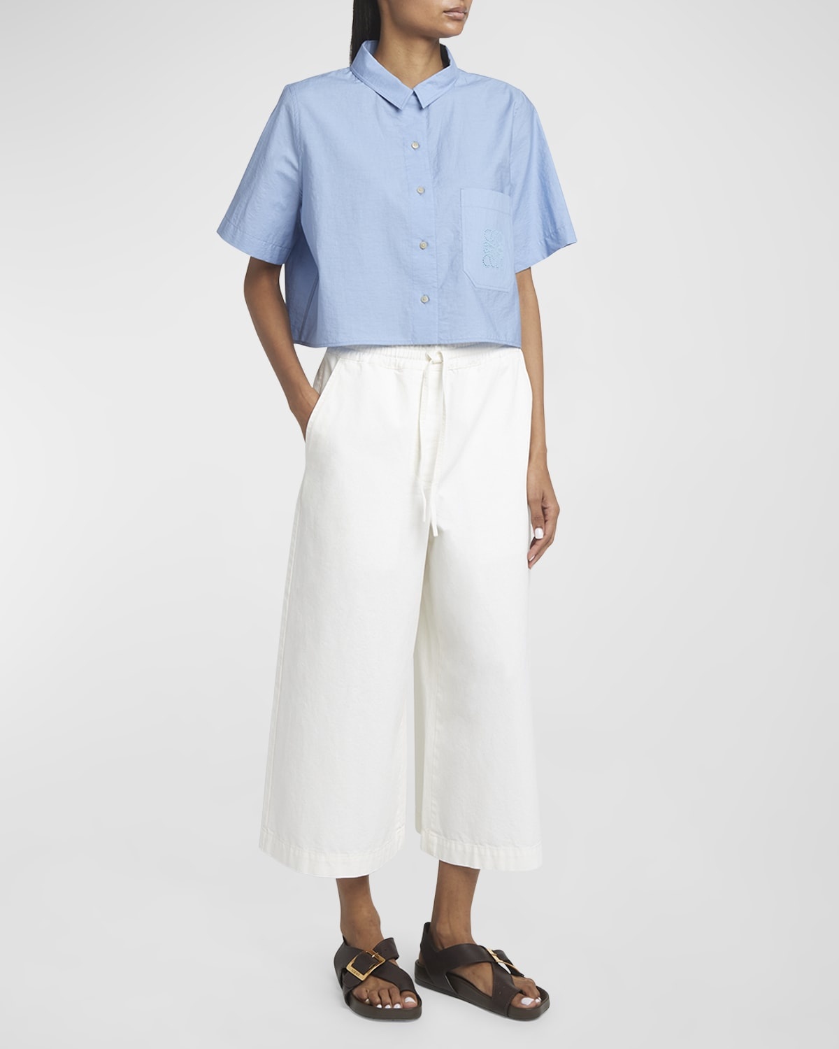 x Paula Ibiza Anagram Drawstring Wide Leg Cropped Denim Trousers - 3