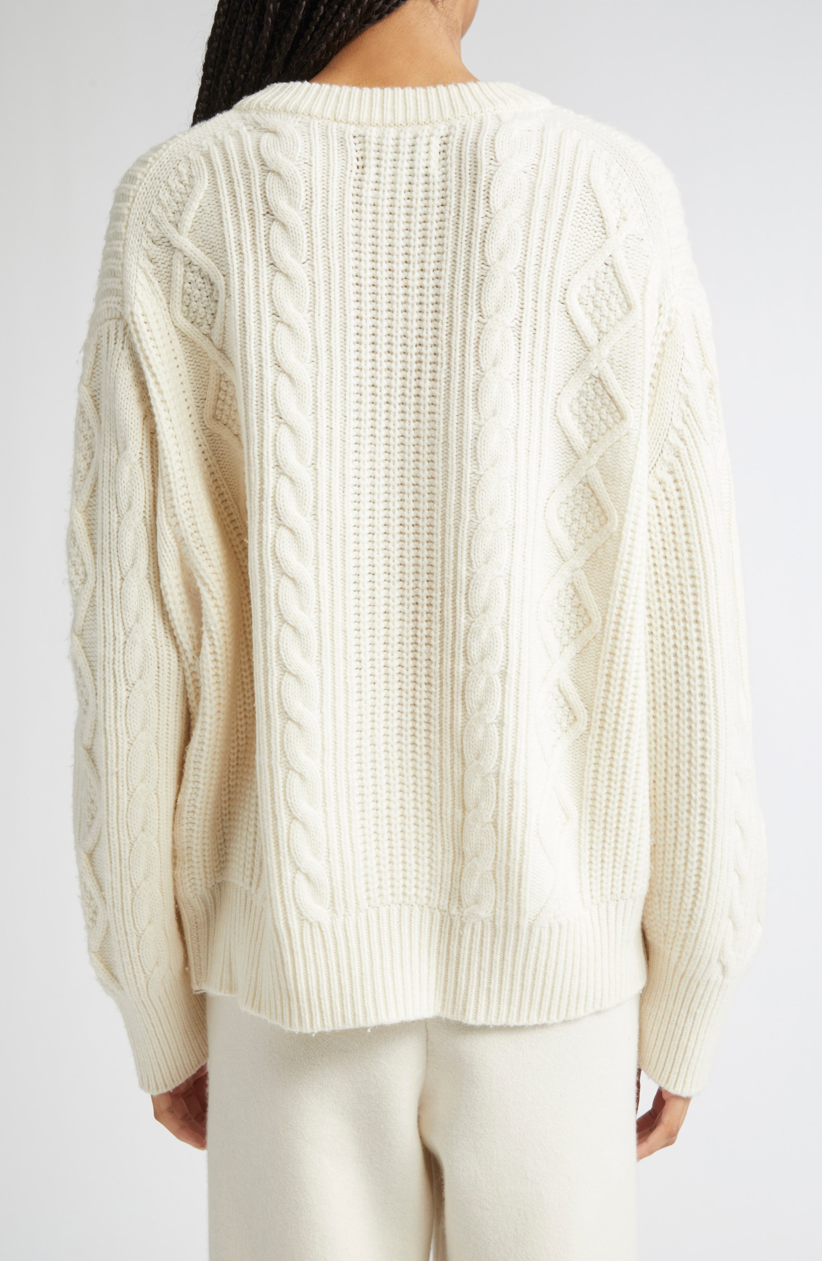 LOULOU DE SAISON Silva Wool & Cashmere Cable Knit Sweater in Ivory at Nordstrom - 3