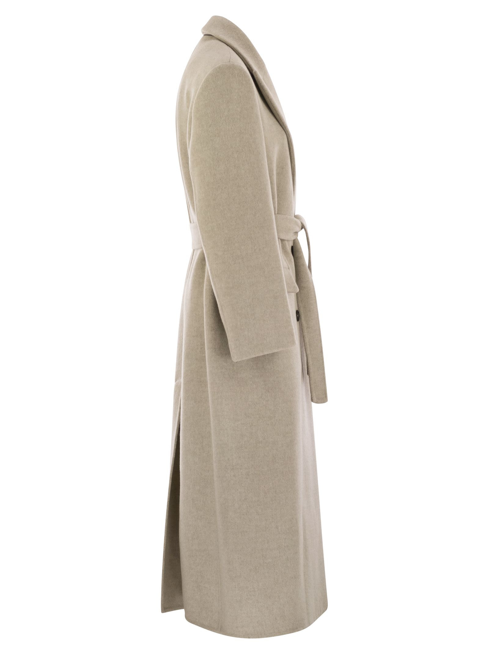 Brunello Cucinelli Women Double-Breasted Coat In Virgin Wool And Cashmere Cloth With Jewellery - 3