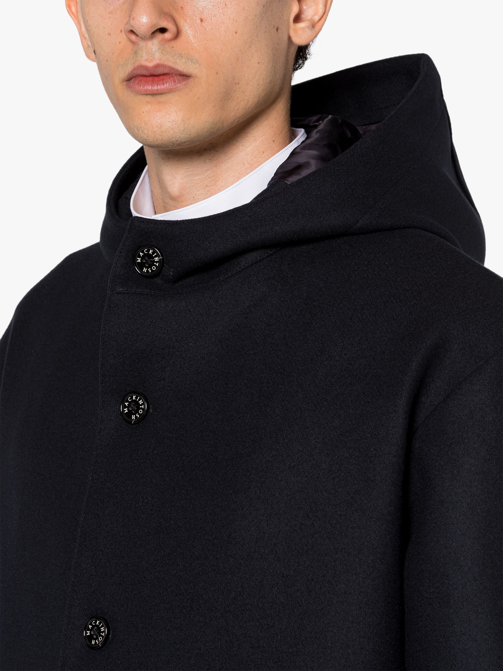 HUMBIE HOOD NAVY WOOL OVERCOAT - 5