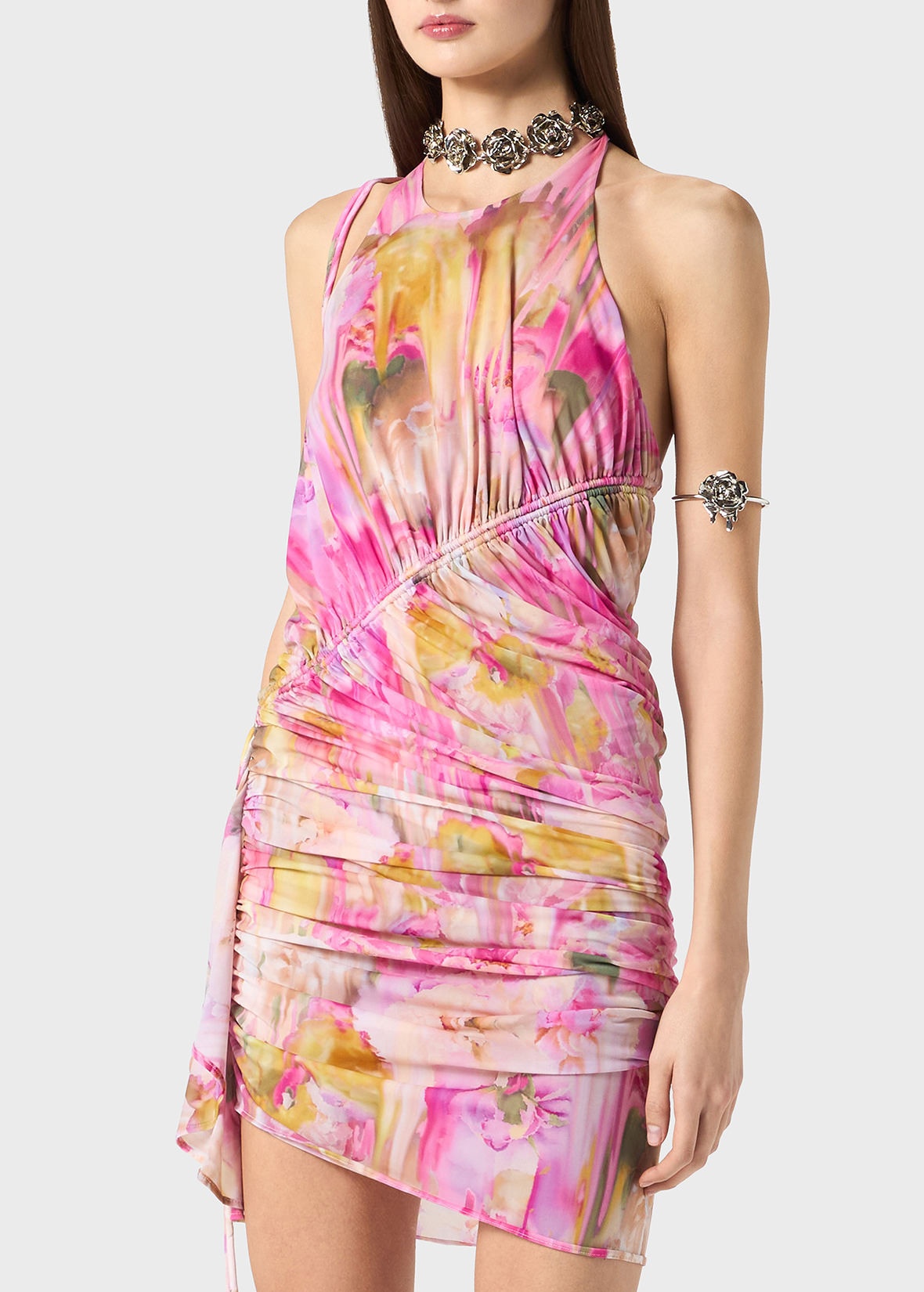 PRINTED JERSEY DRESS WITH GATHERING - 5