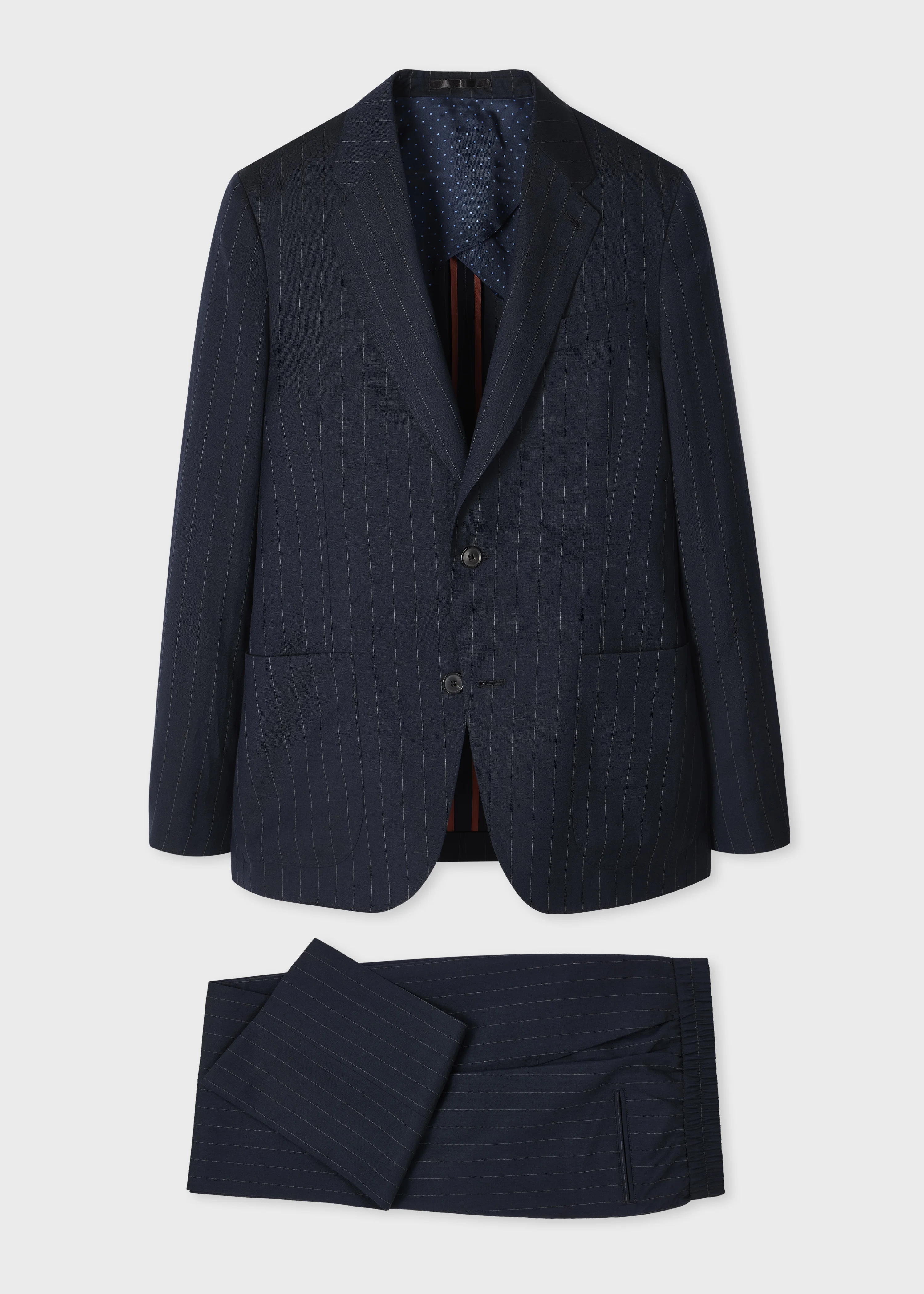 Navy Wool-Linen Pinstripe Suit - 1