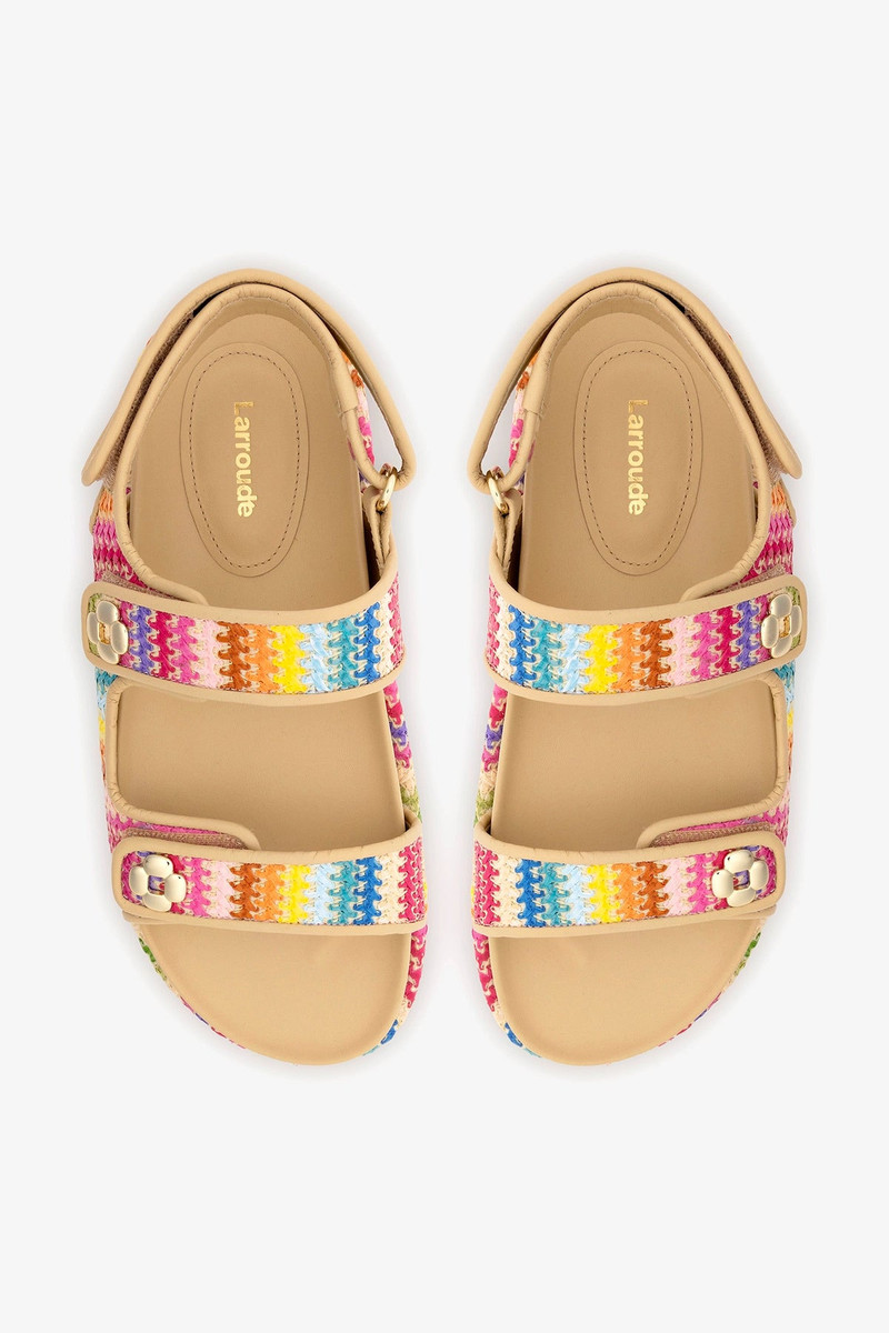 Jetty Sandal In Pink Raffia Lace and Beige Leather 6