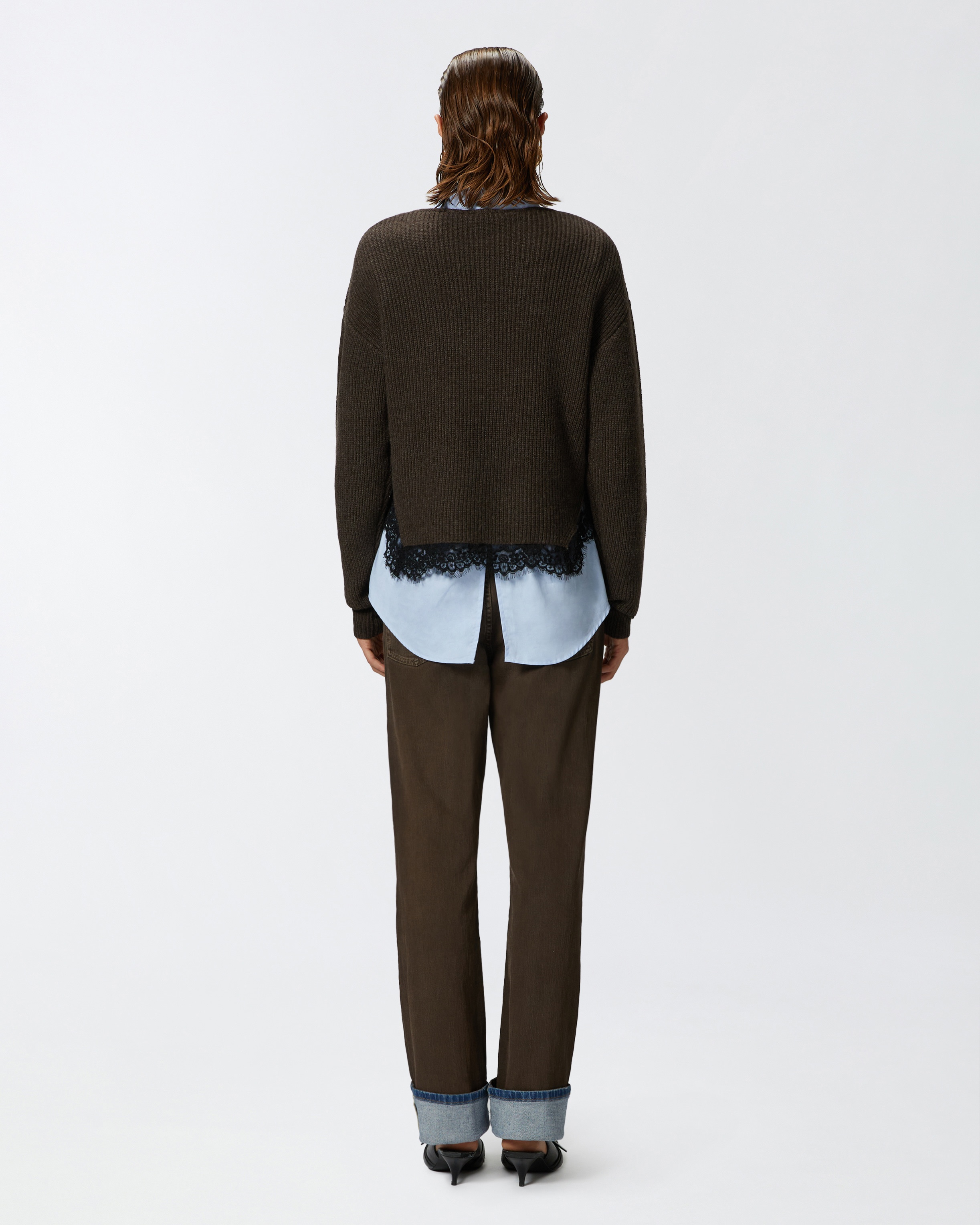 RIBBED SWEATER WITH LACE AT THE HEM - 4