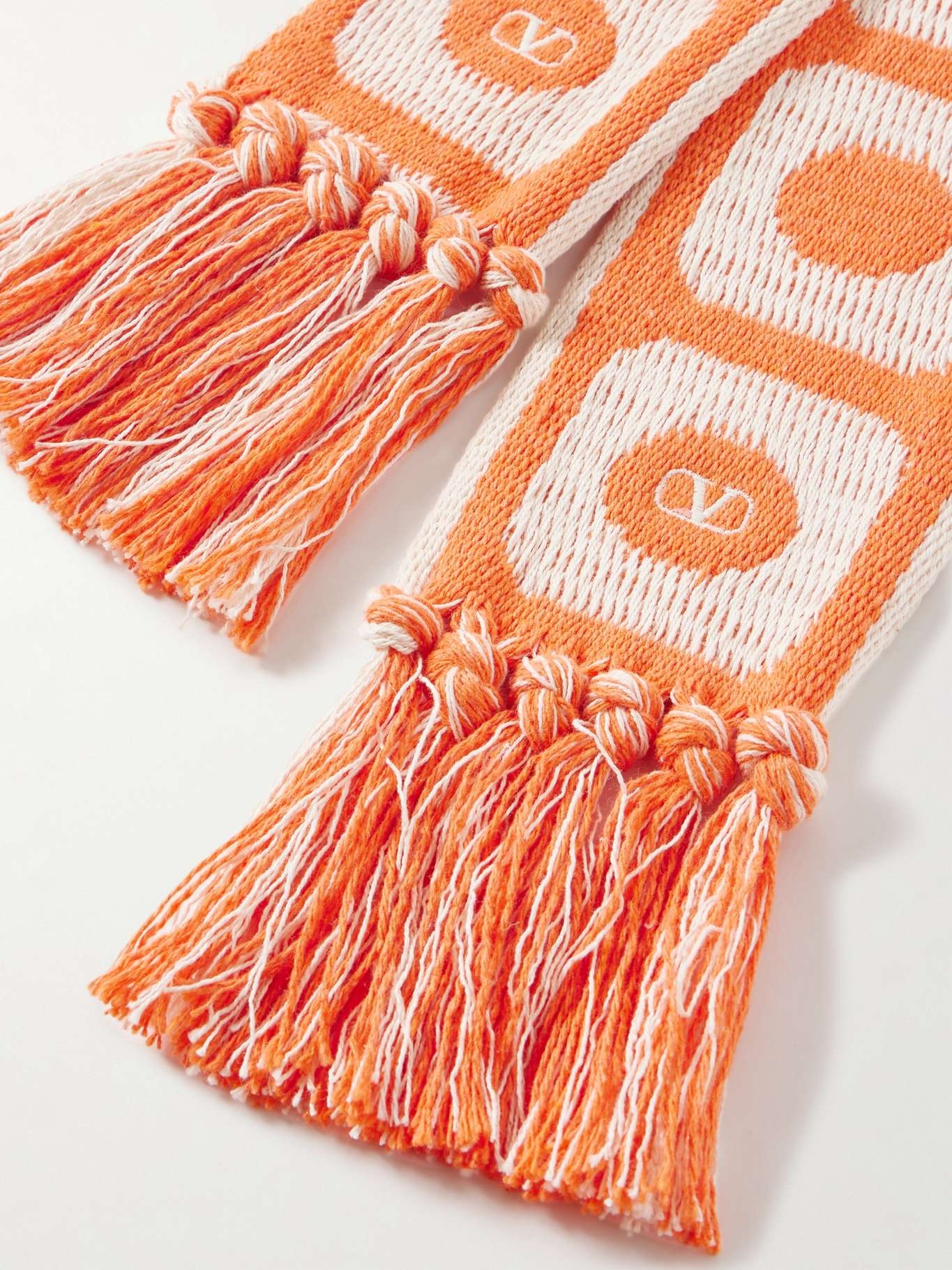 Antibes fringed cotton-blend jacquard scarf Orange - 3
