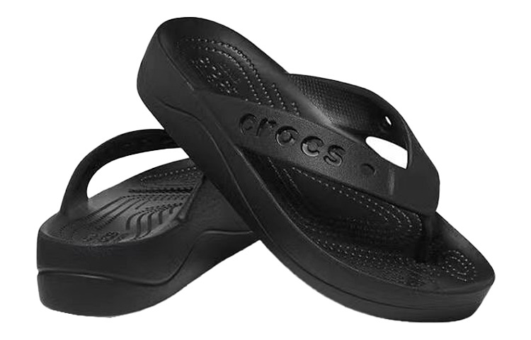 (WMNS) Crocs Baya Platform Cut Out Detail Flip Flops 'Black' 208395-001 - 4