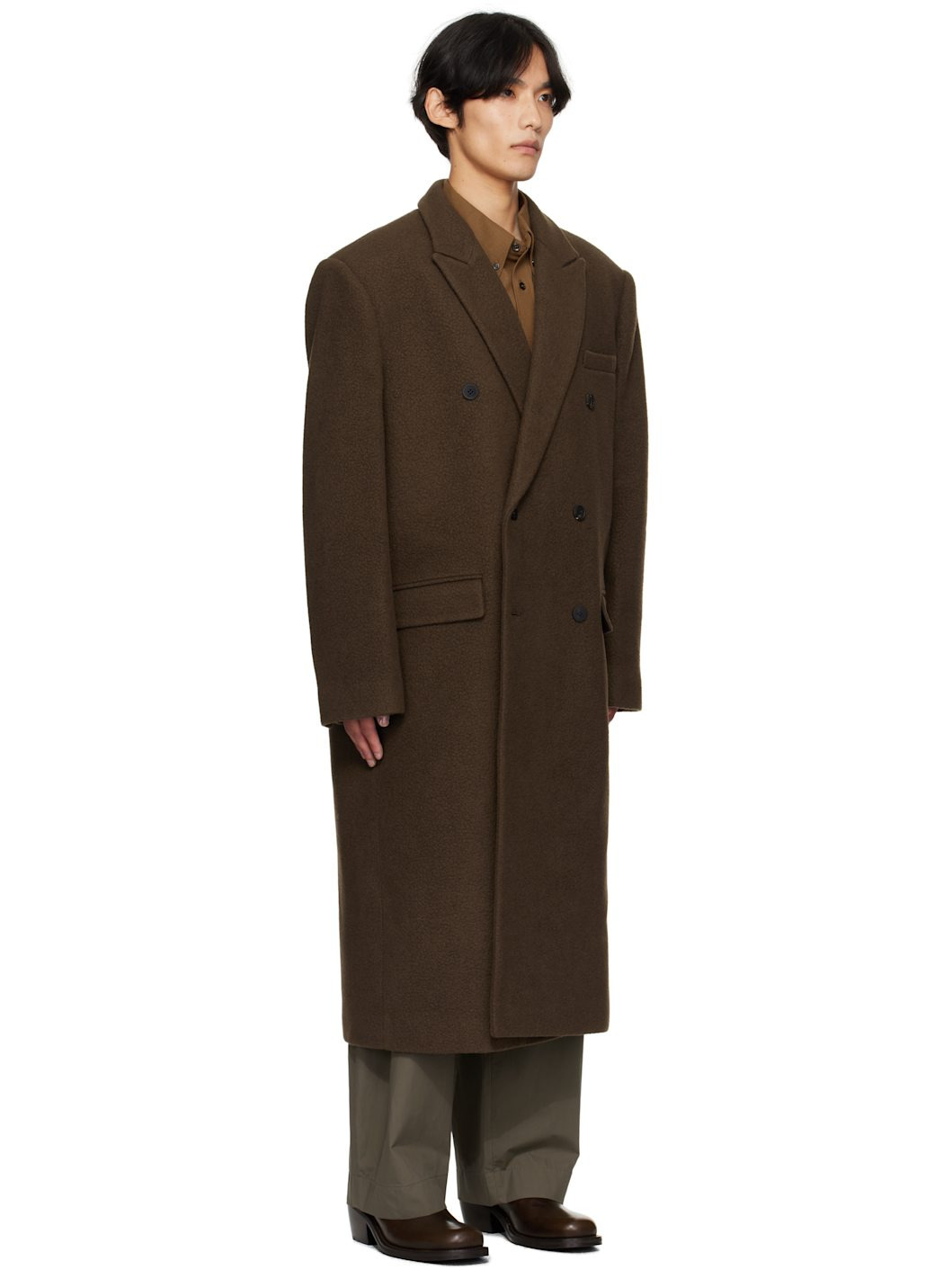 Brown Double-Breasted Long Coat - 2