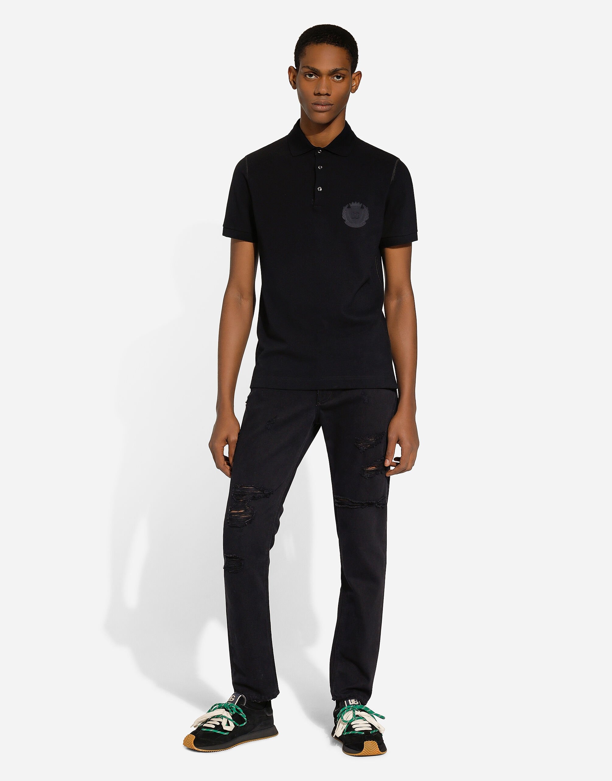 Cotton polo-shirt with DG logo embroidery - 2