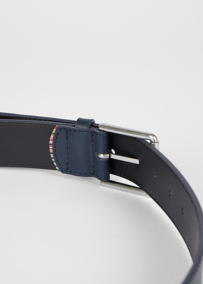Navy 'Signature Stripe' Corner Leather Belt 4