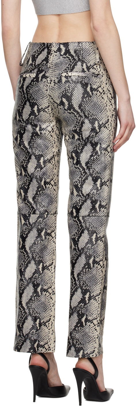 Black & Off-White Four-Pocket Leather Pants - 3