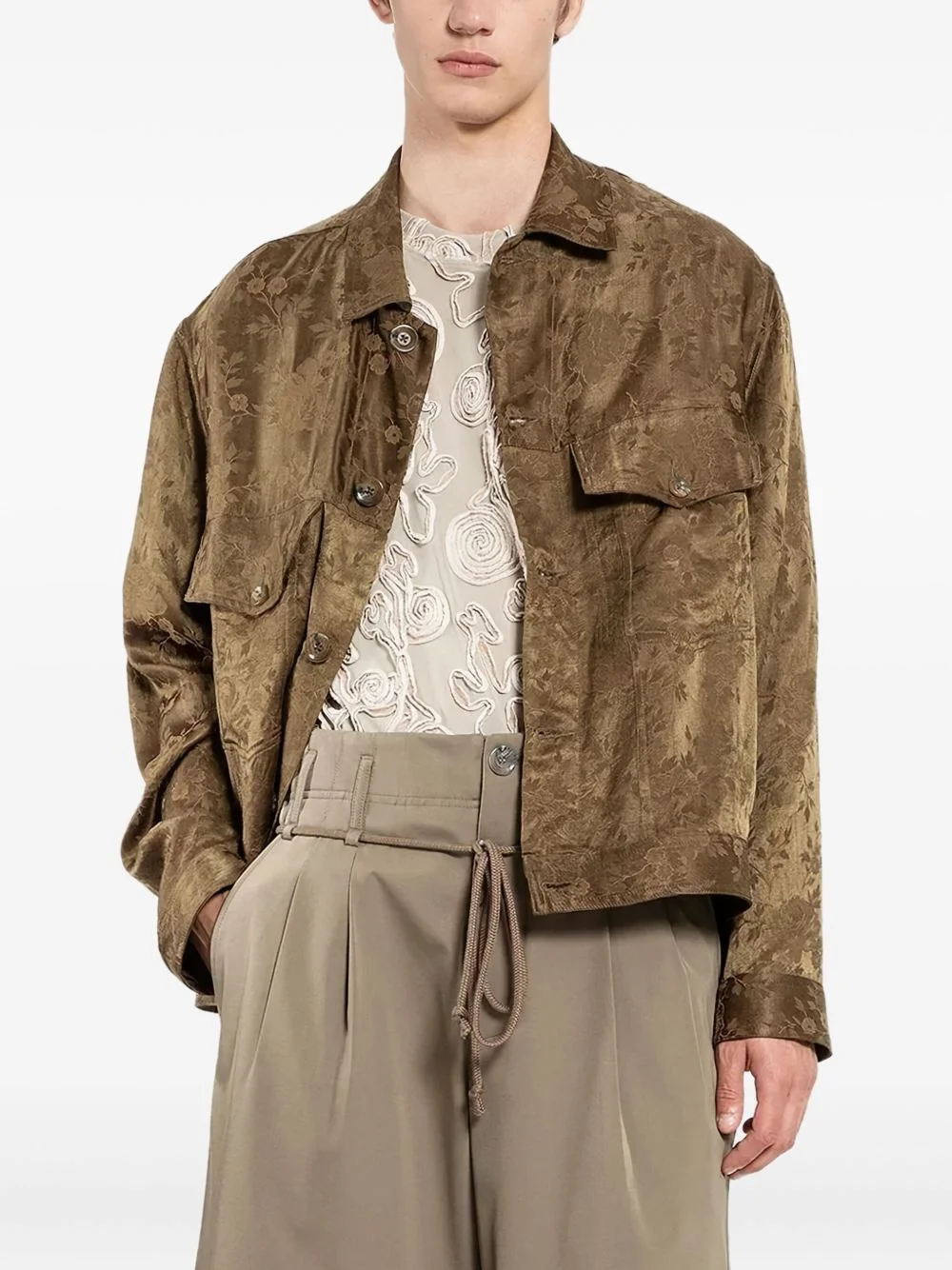 floral-jacquard overshirt - 1