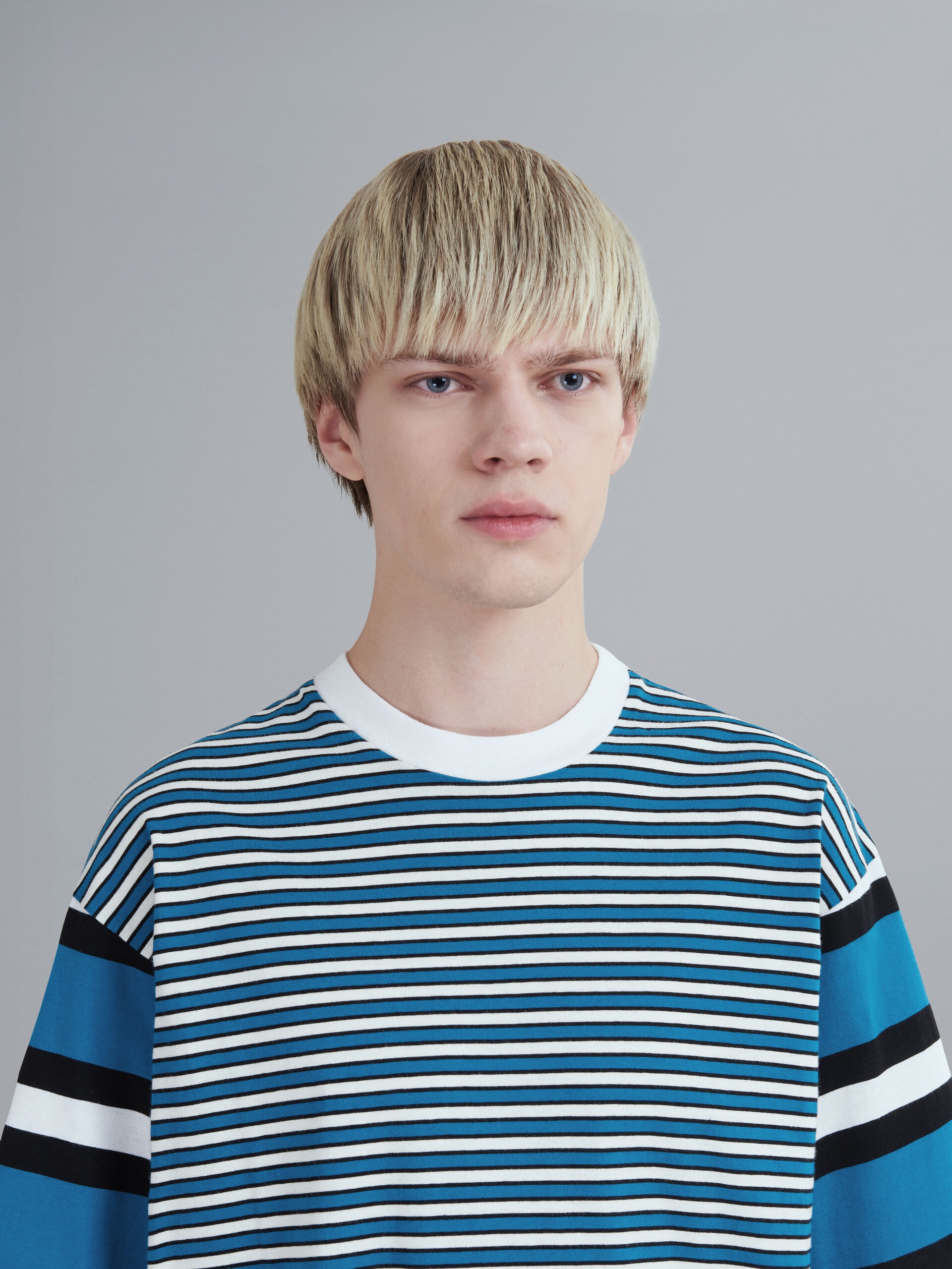 BLUE STRIPED COTTON JERSEY CREWNECK T-SHIRT - 4