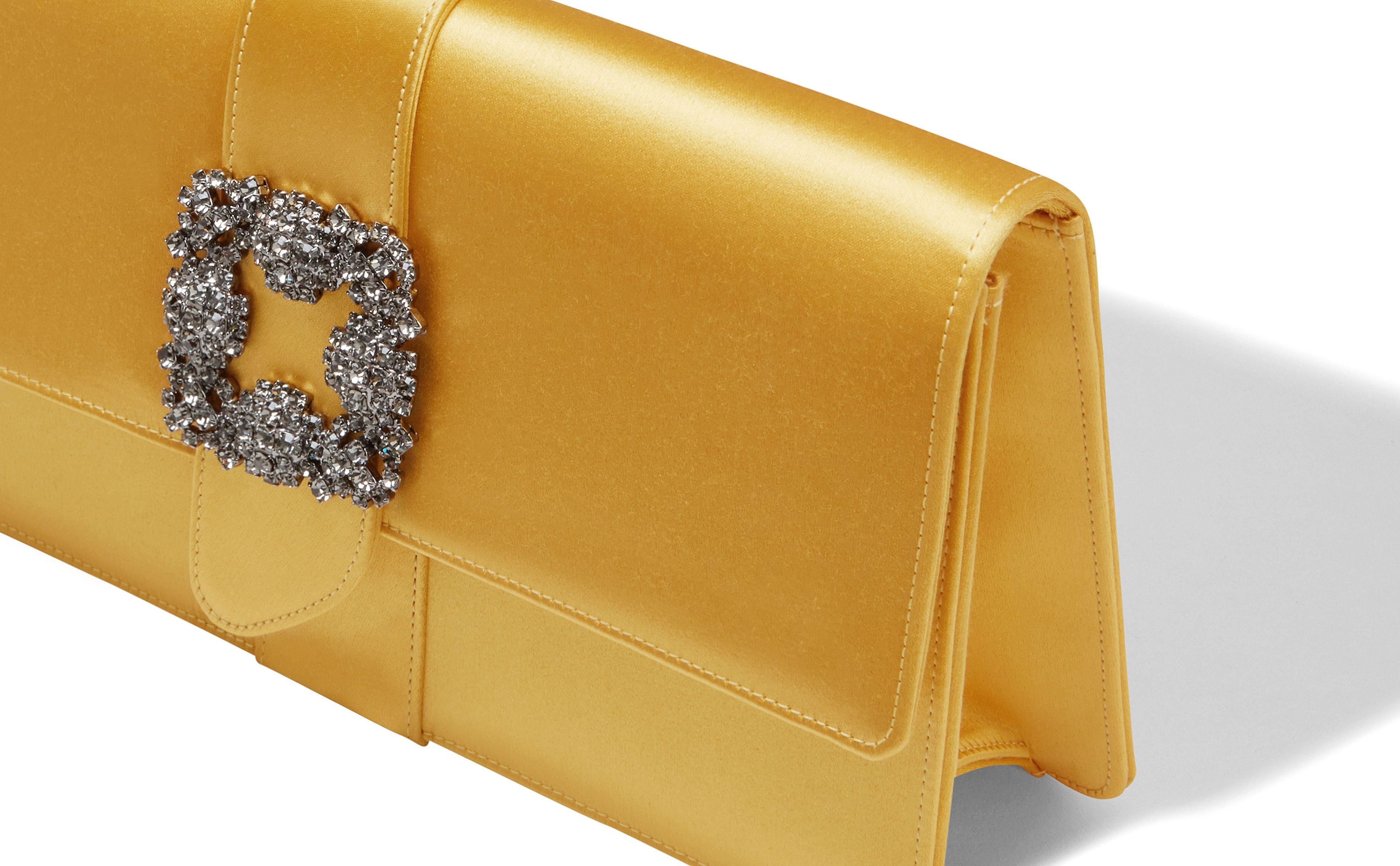 Yellow Satin Jewel Buckle Clutch - 4