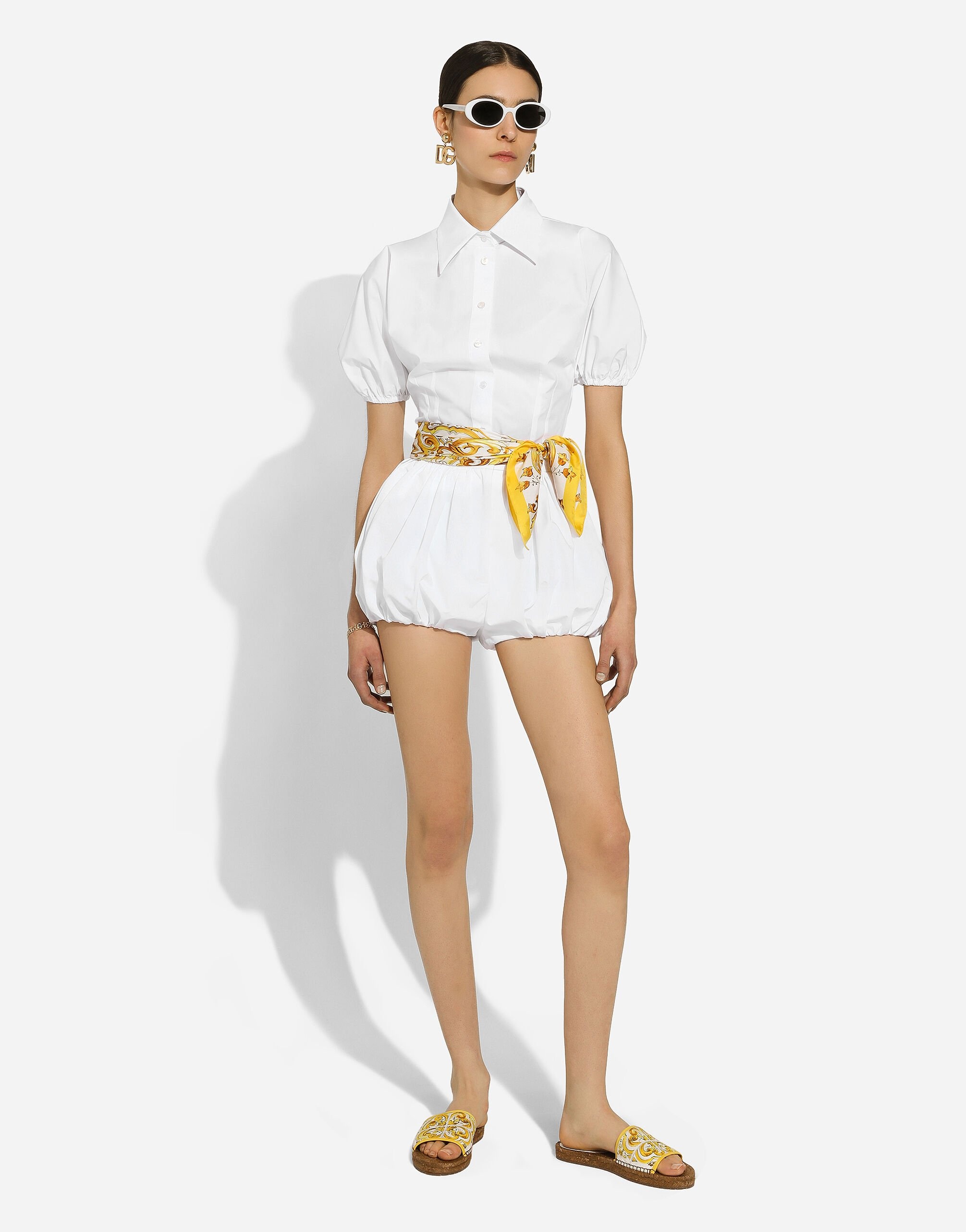 Cotton poplin shirt with puff sleeves - 2