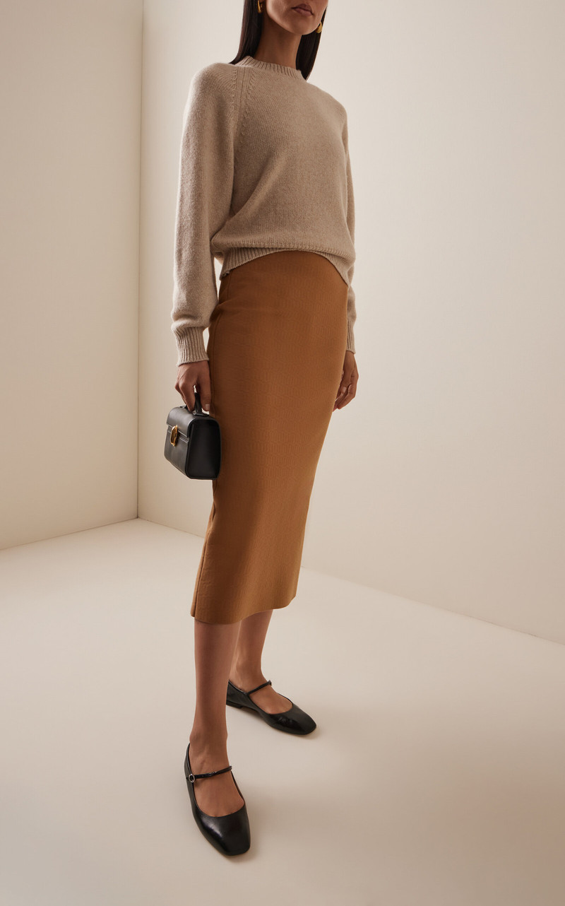 HIGH SPORT Petra Geo-Jacquard Cotton-Blend Knit Midi Skirt tan outlook