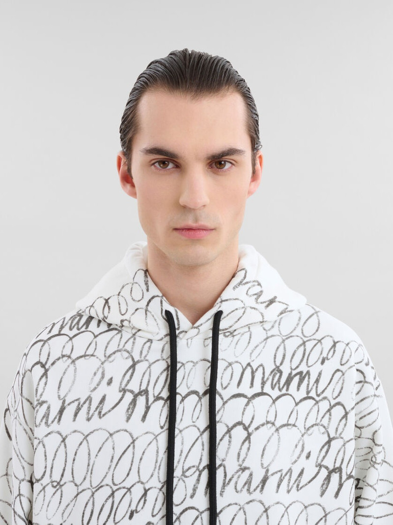 WHITE ORGANIC COTTON HOODIE WITH MARNI SCRIBBLE MOTIF 4