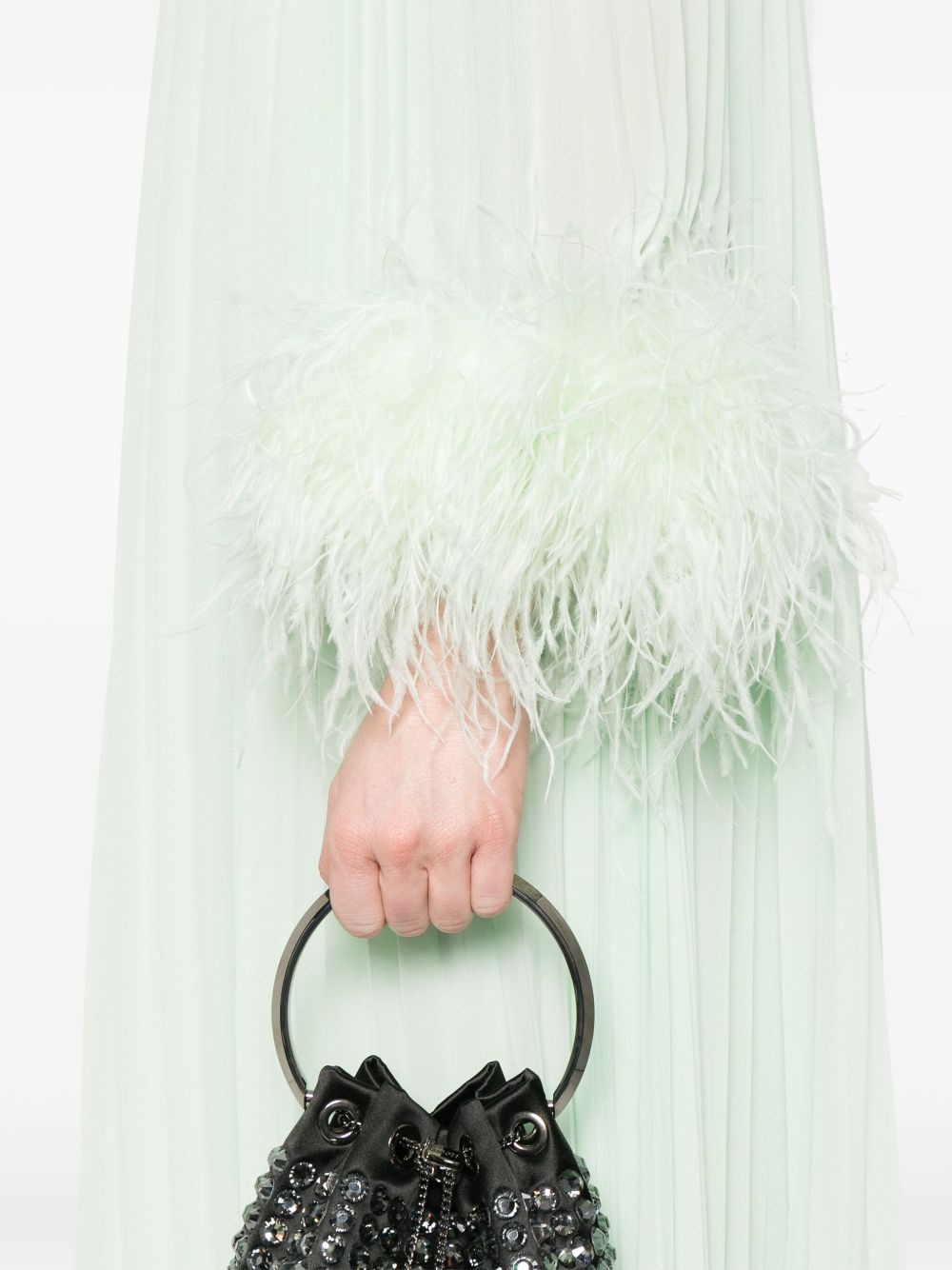 feather-trim chiffon dress - 5